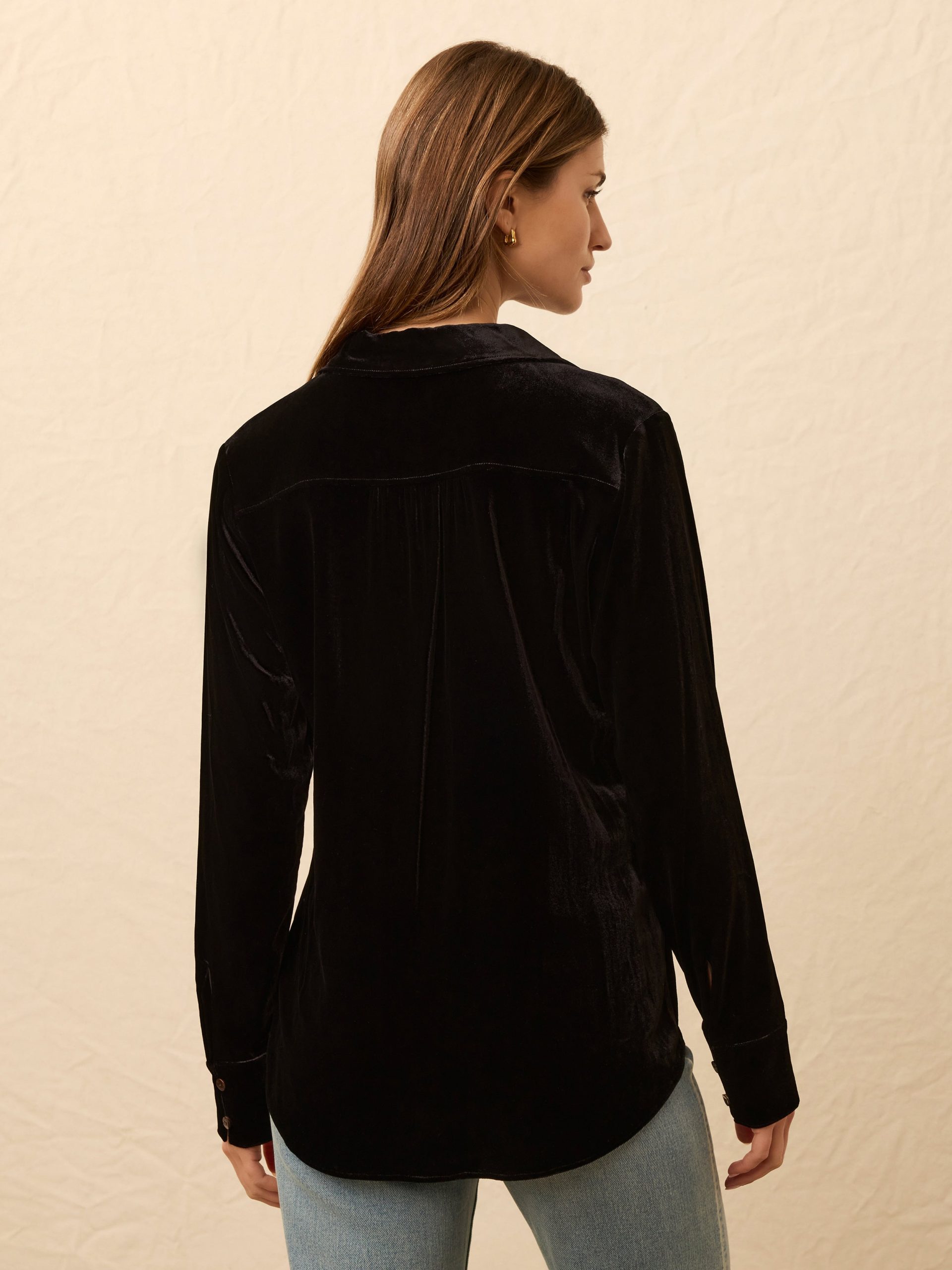 Stretch Silk Velvet Genevieve Shirt - Black - Image 4