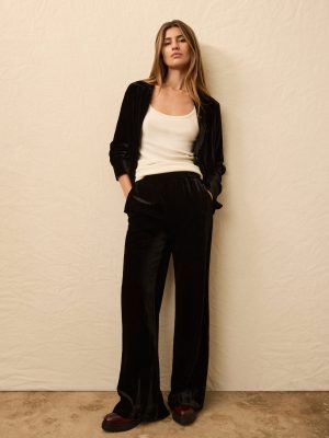Stretch Silk Velvet Genevieve Pant - Black