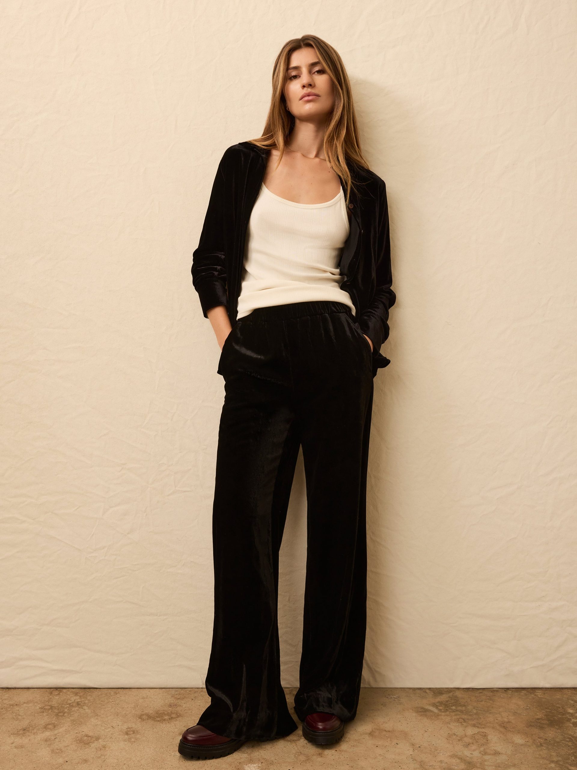 Stretch Silk Velvet Genevieve Pant - Black
