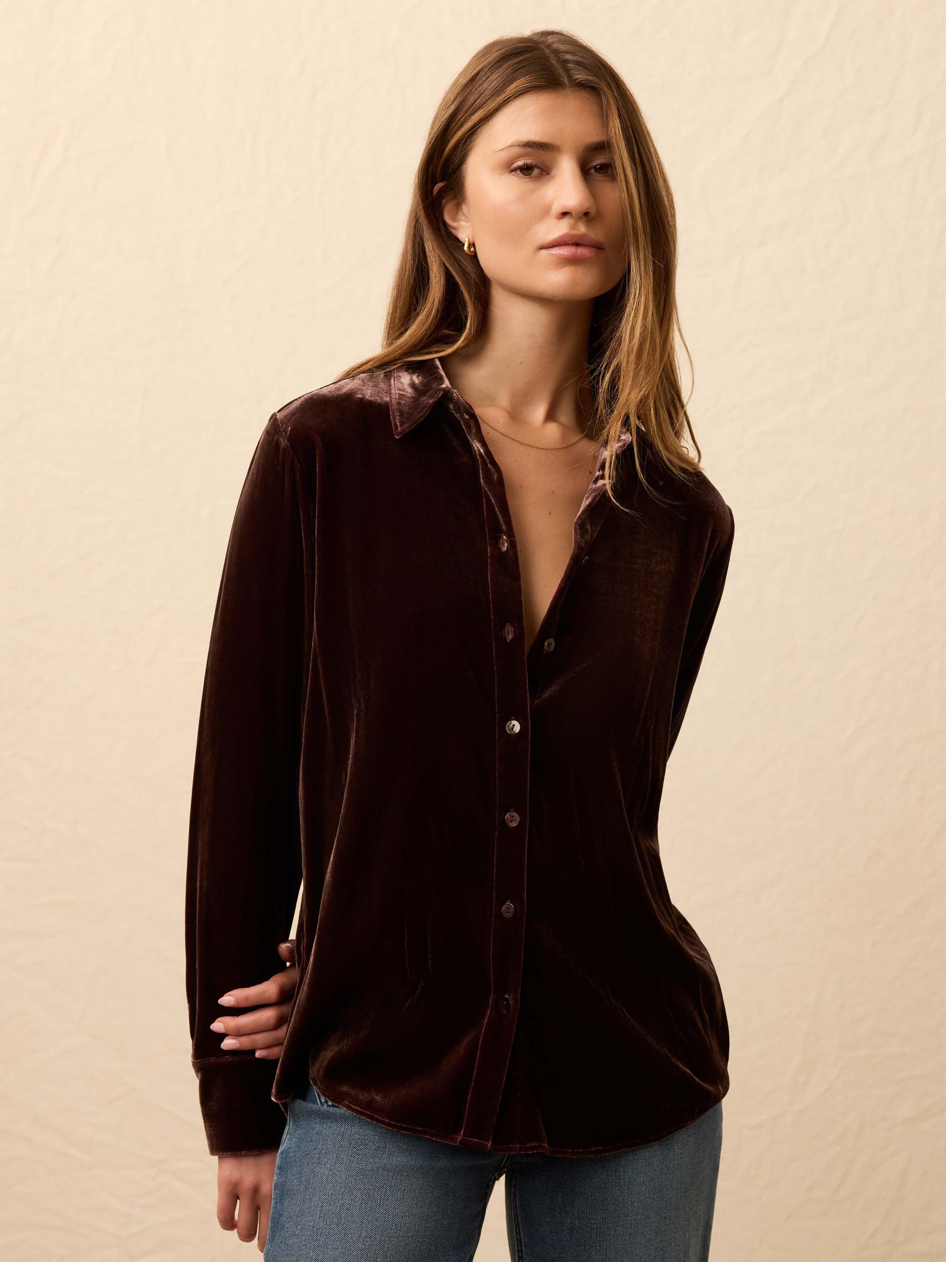 Stretch Silk Velvet Genevieve Shirt - Huckleberry