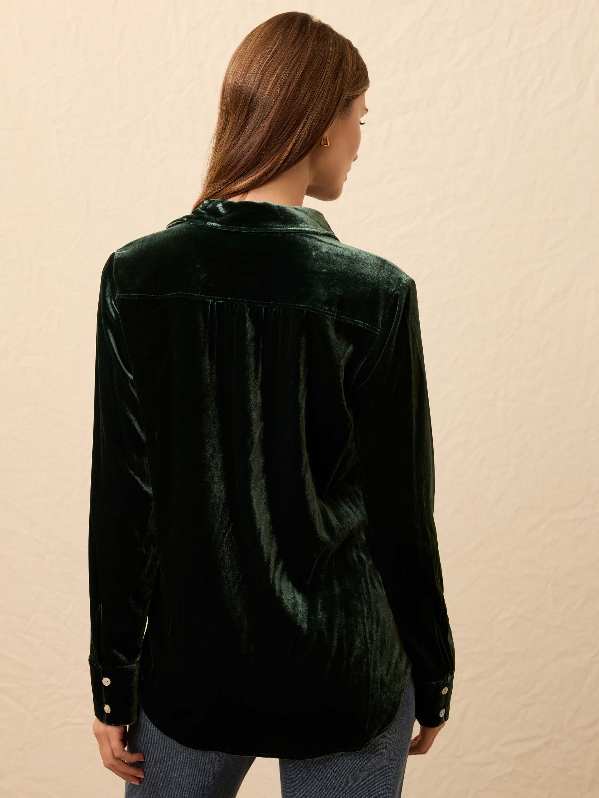 Stretch Silk Velvet Genevieve Shirt - Sea Moss - Image 5