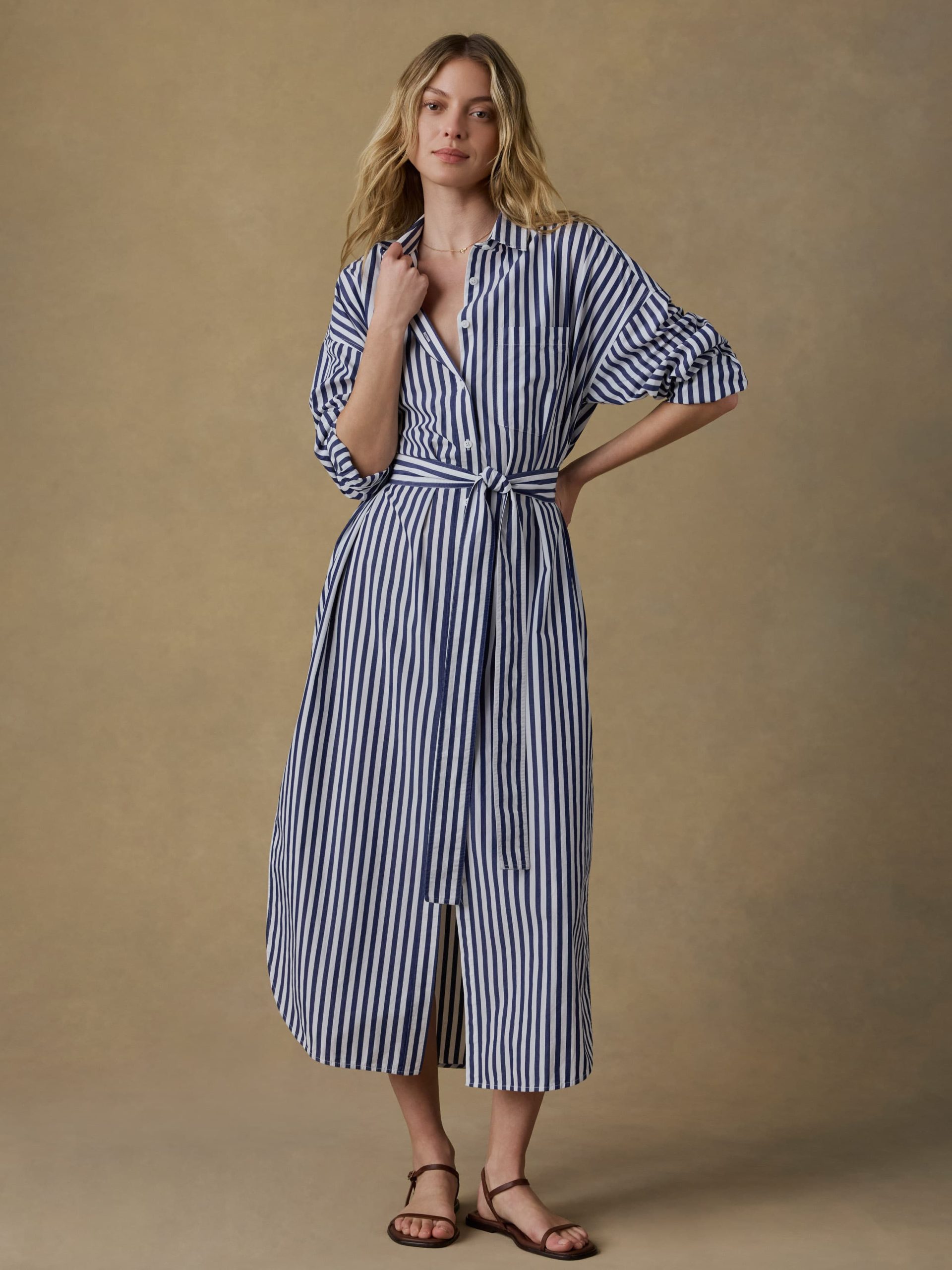 Coastal Poplin Rio Shirt Dress - Seaside Stripe - Image 3