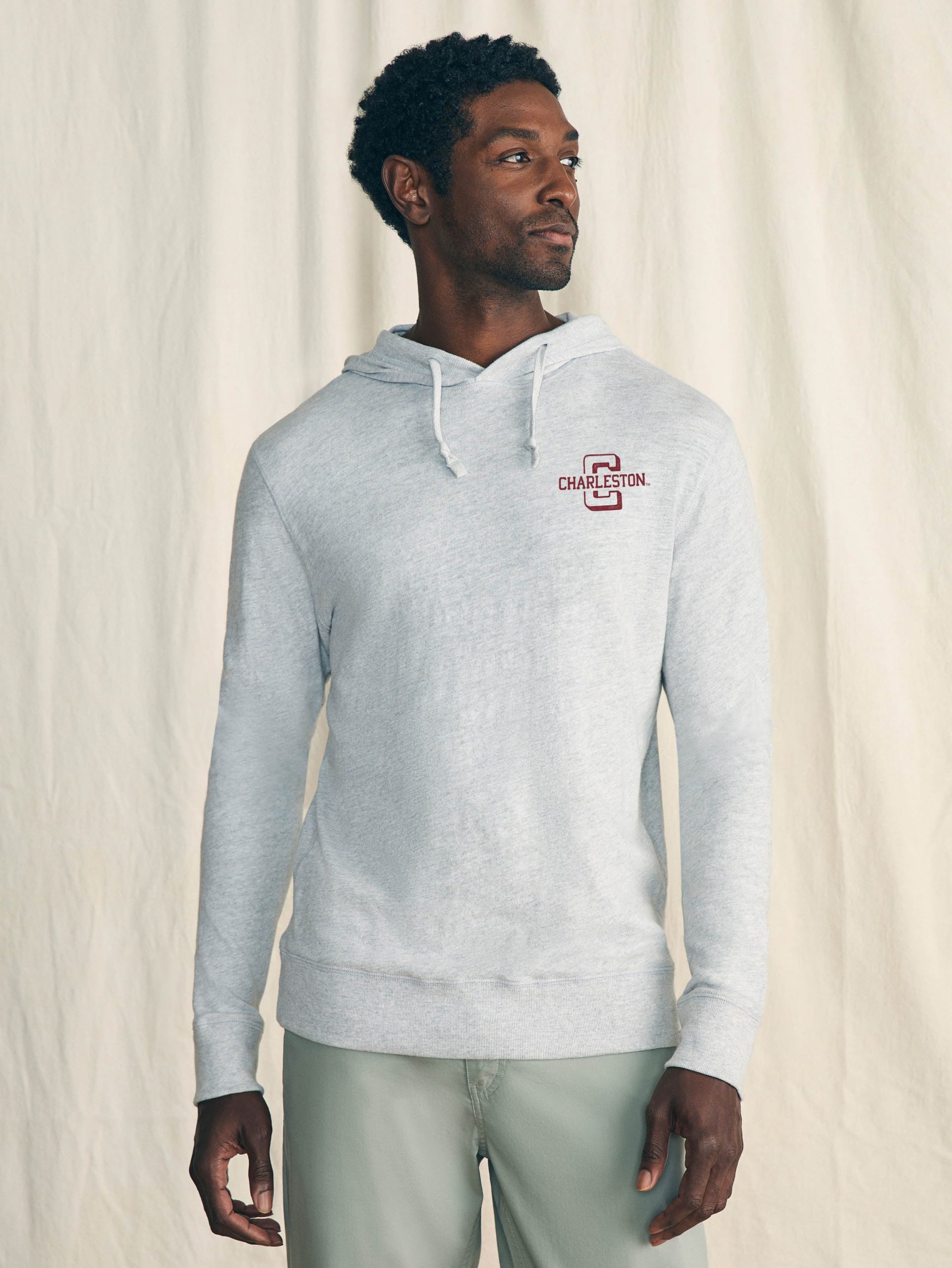 College of Charleston Sunwashed Slub Hoodie - Light Heather Grey - Image 2