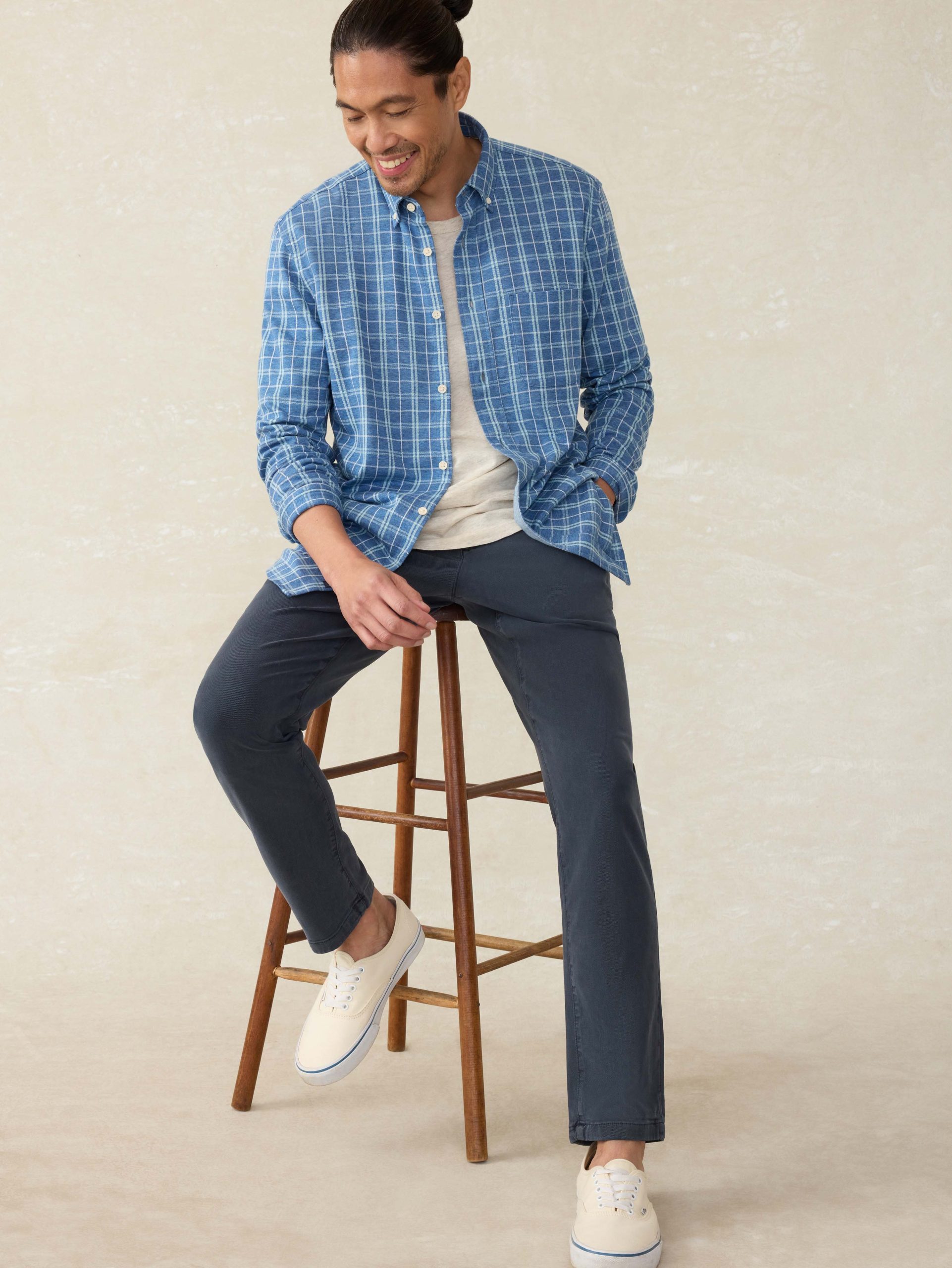 Coastline Knit Shirt - Ocean Sky Plaid - Image 4
