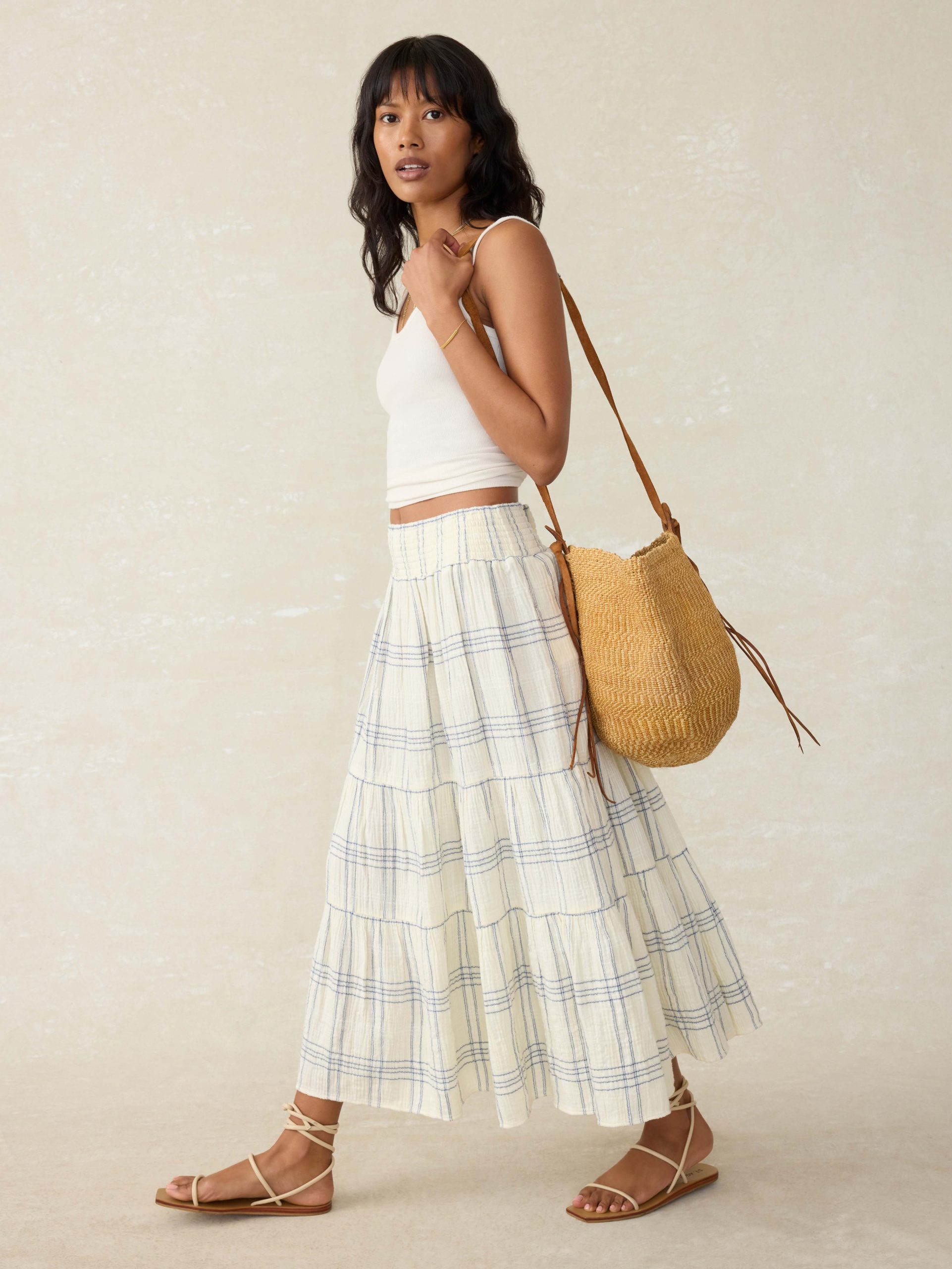 Dune Cotton Gauze Woodstock Skirt - Blue Cove Plaid - Image 3