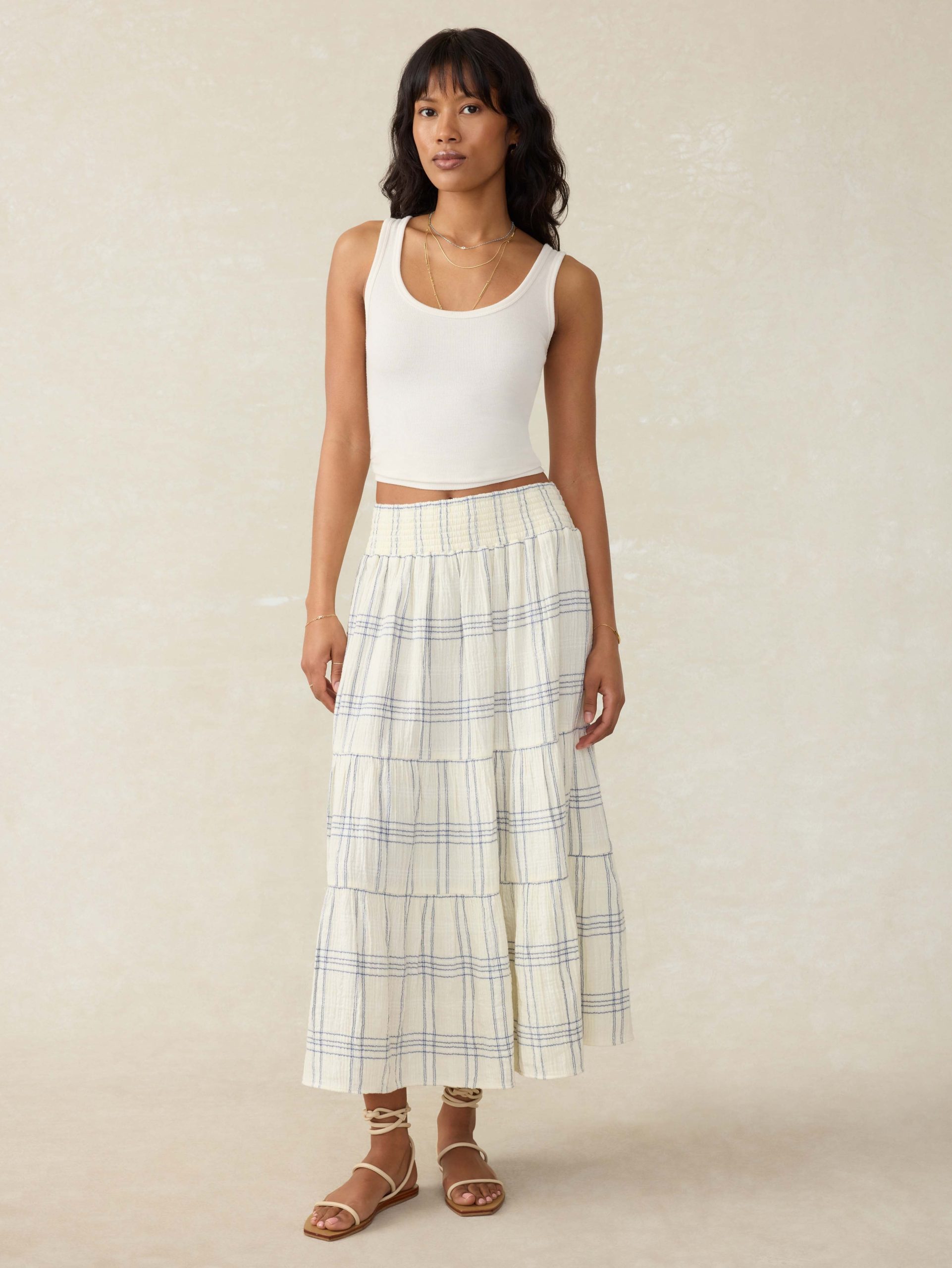 Dune Cotton Gauze Woodstock Skirt - Blue Cove Plaid - Image 5