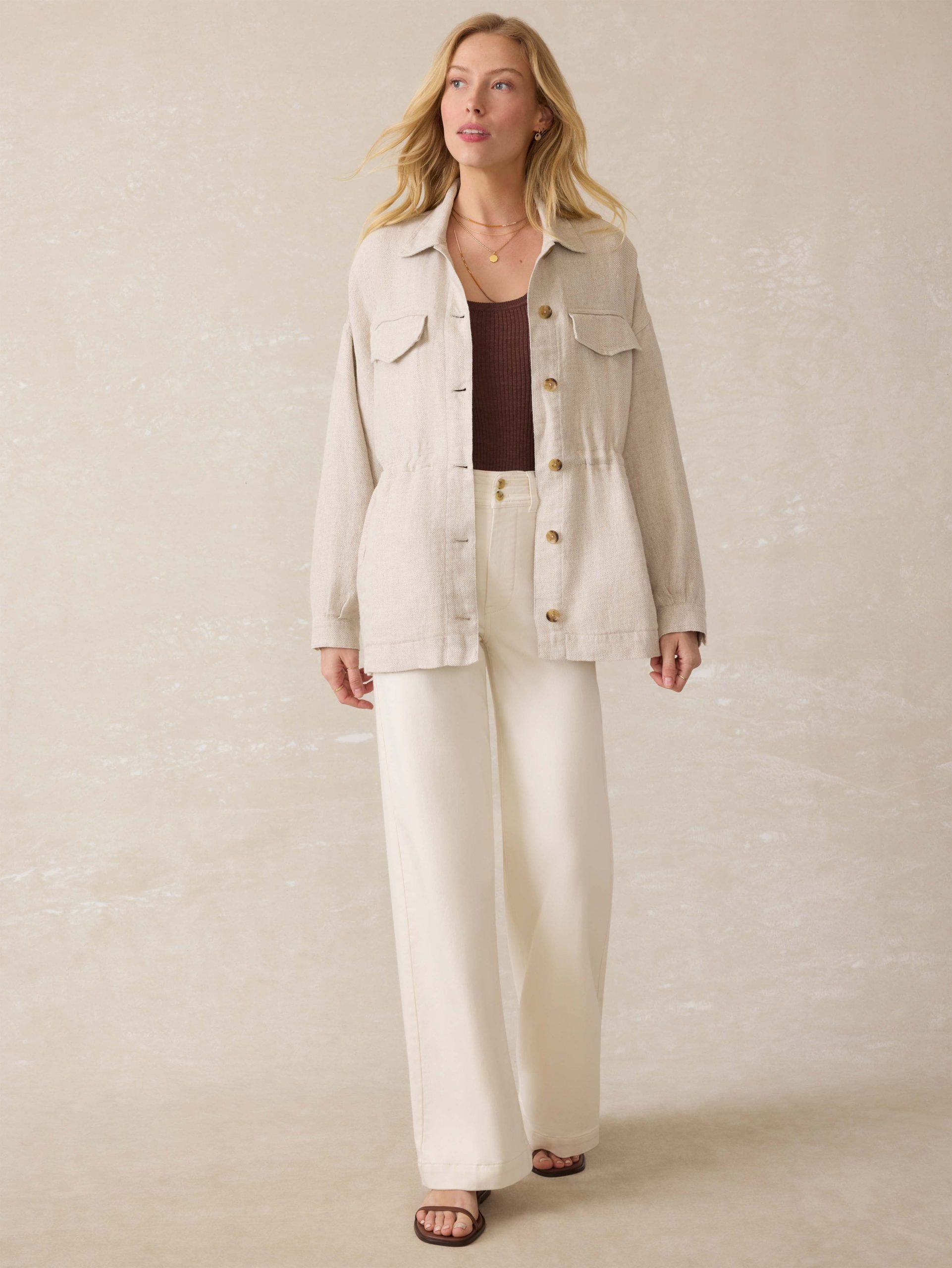 Twill Linen Utility Jacket - Flax - Image 5