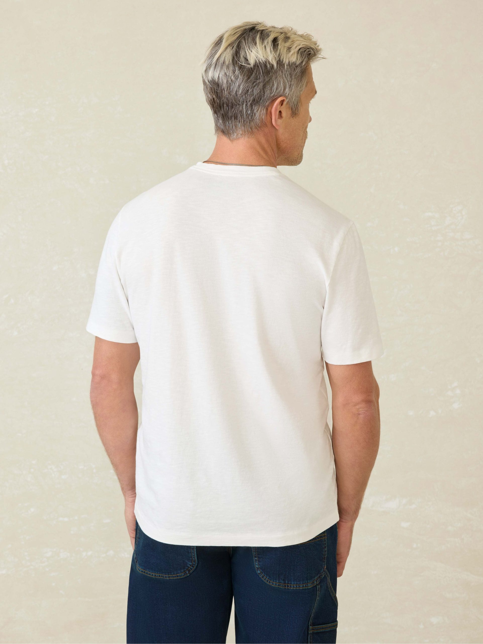 Short-Sleeve Sunwashed Regenerative Cotton V-Neck Tee - White - Image 5