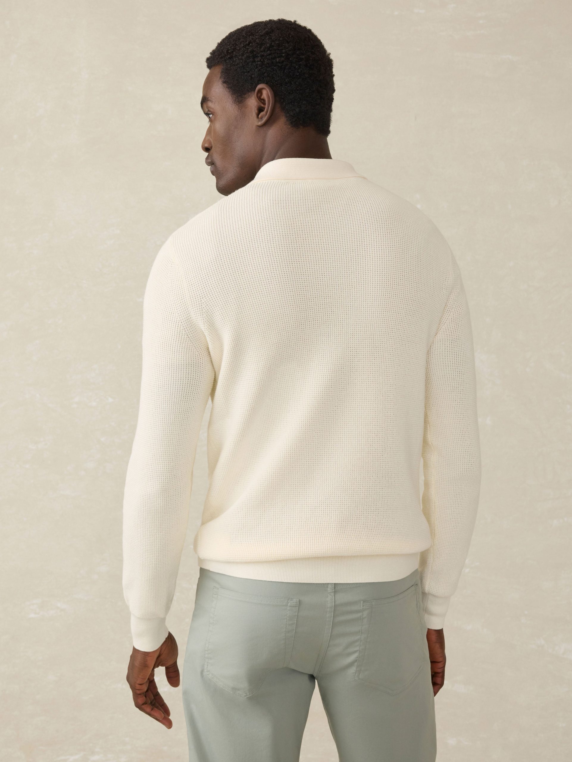 Long-Sleeve Sunwashed Sweater Polo - White Shell - Image 5