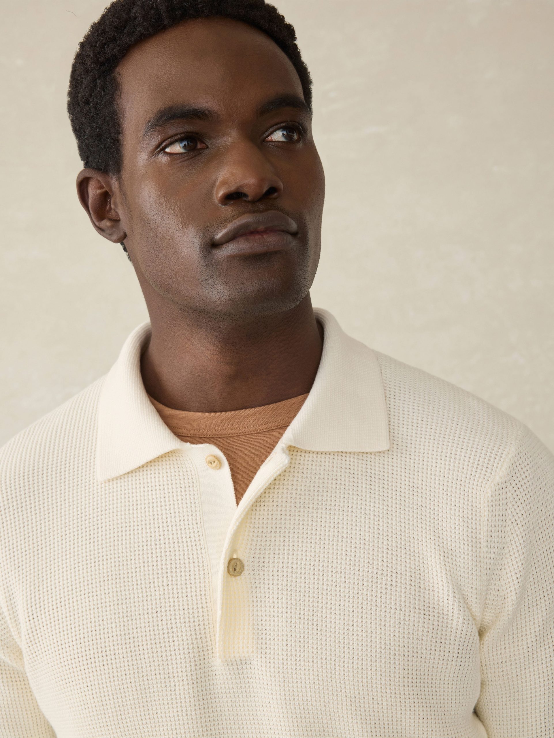 Long-Sleeve Sunwashed Sweater Polo - White Shell - Image 2
