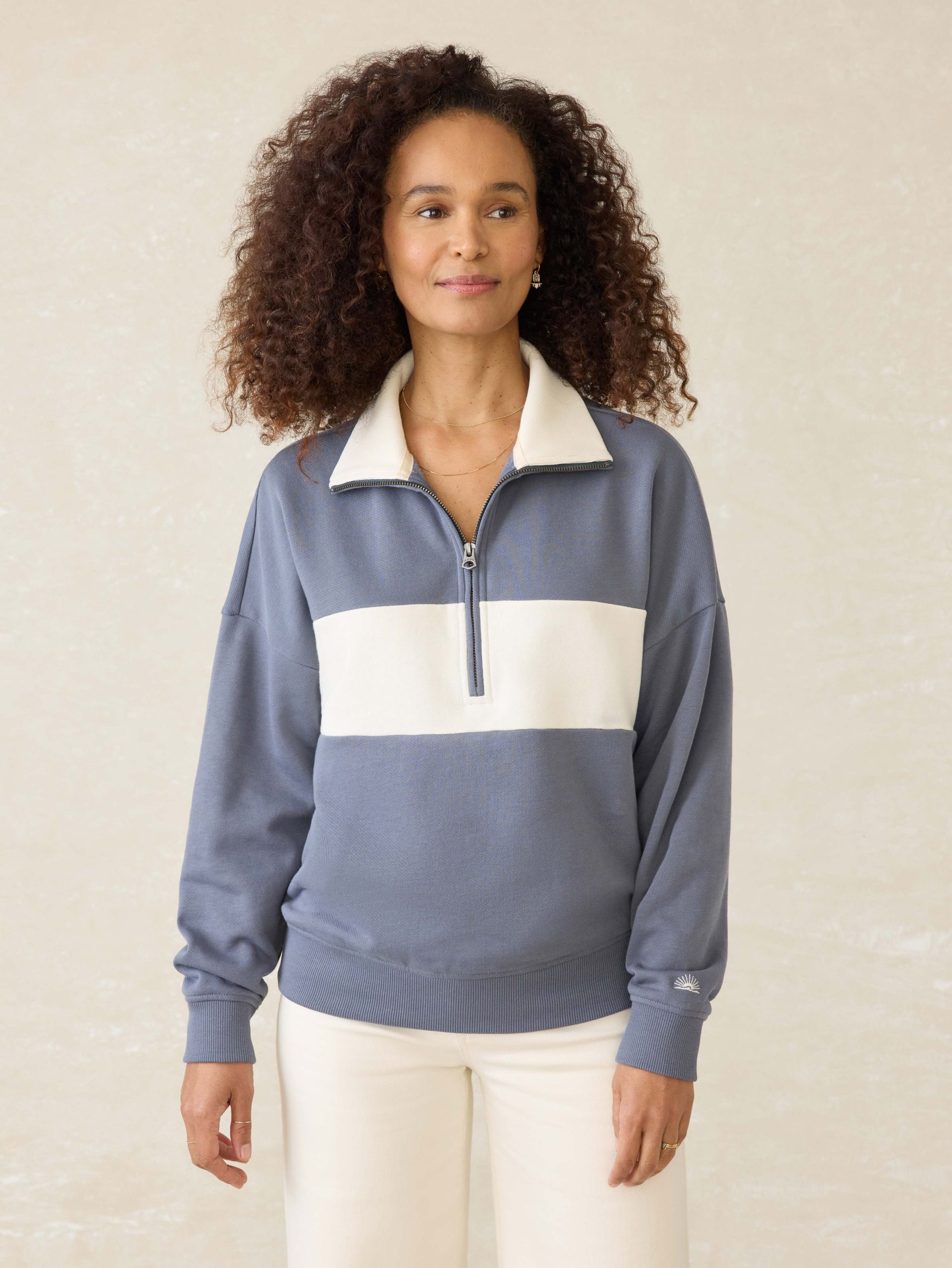 High Standard Fleece Quarter Zip - Blue Coast Stripe - Image 4