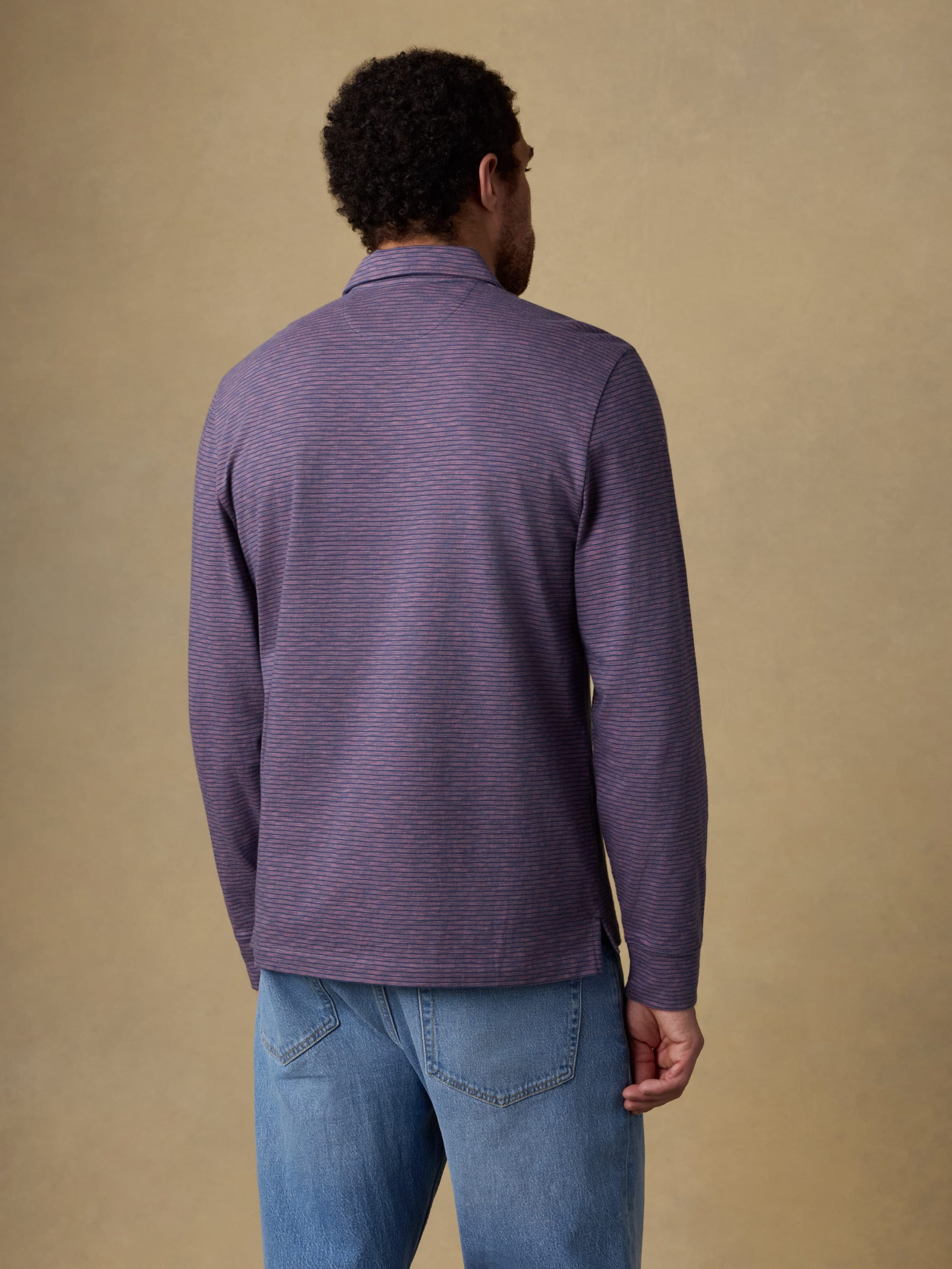 Long-Sleeve Sunwashed T-Shirt Polo - Dune Stripe Nightfall - Image 3