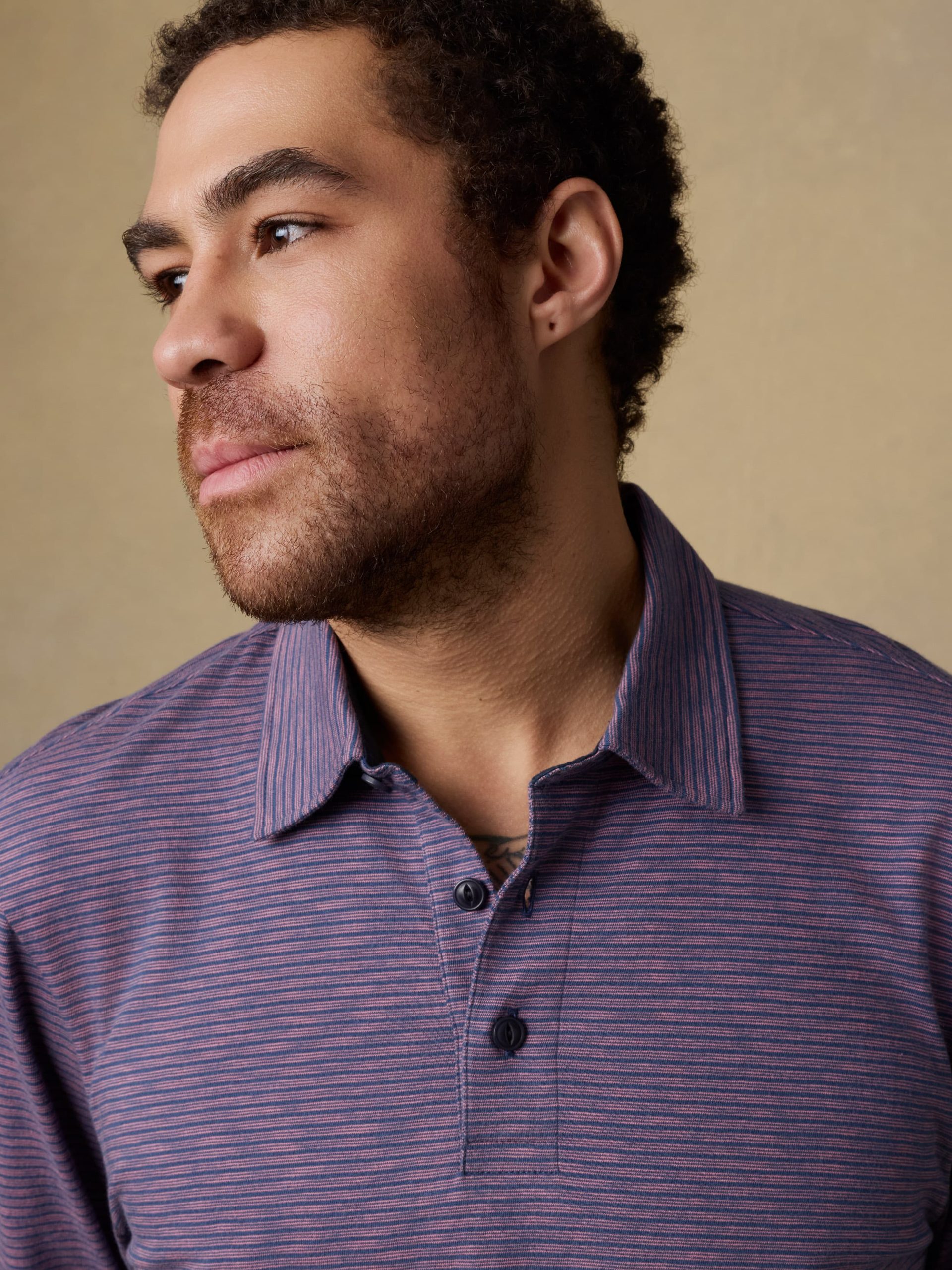 Long-Sleeve Sunwashed T-Shirt Polo - Dune Stripe Nightfall - Image 6