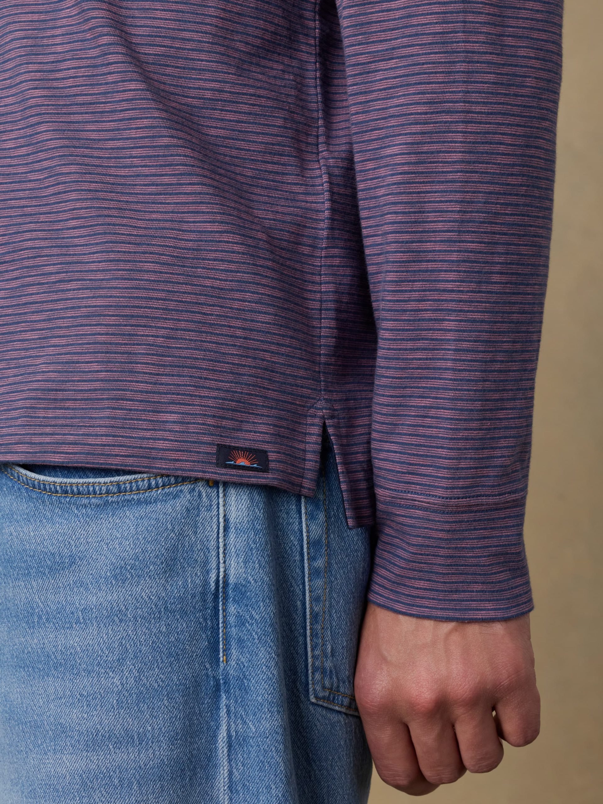 Long-Sleeve Sunwashed T-Shirt Polo - Dune Stripe Nightfall - Image 5
