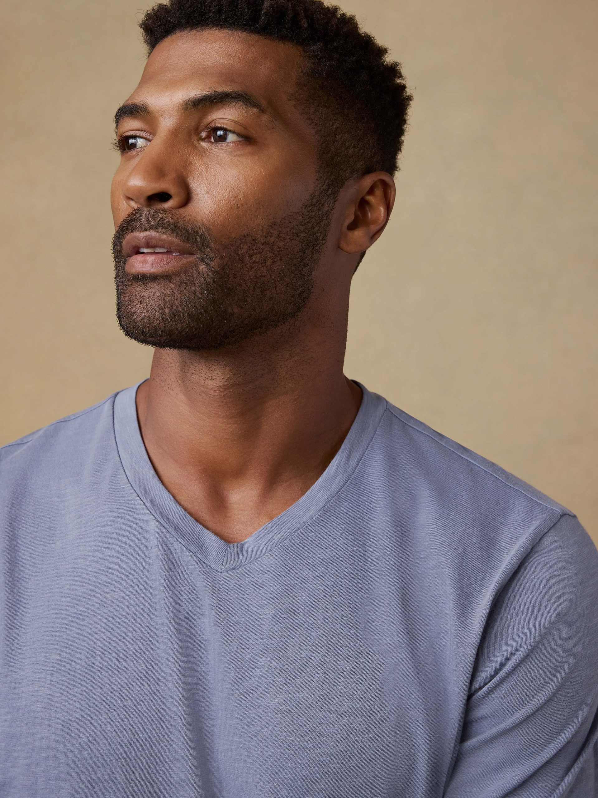 Short-Sleeve Sunwashed Regenerative Cotton V-Neck Tee - Flint Sky - Image 2