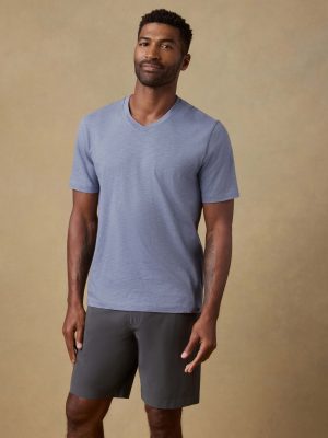 Short-Sleeve Sunwashed Regenerative Cotton V-Neck Tee - Flint Sky