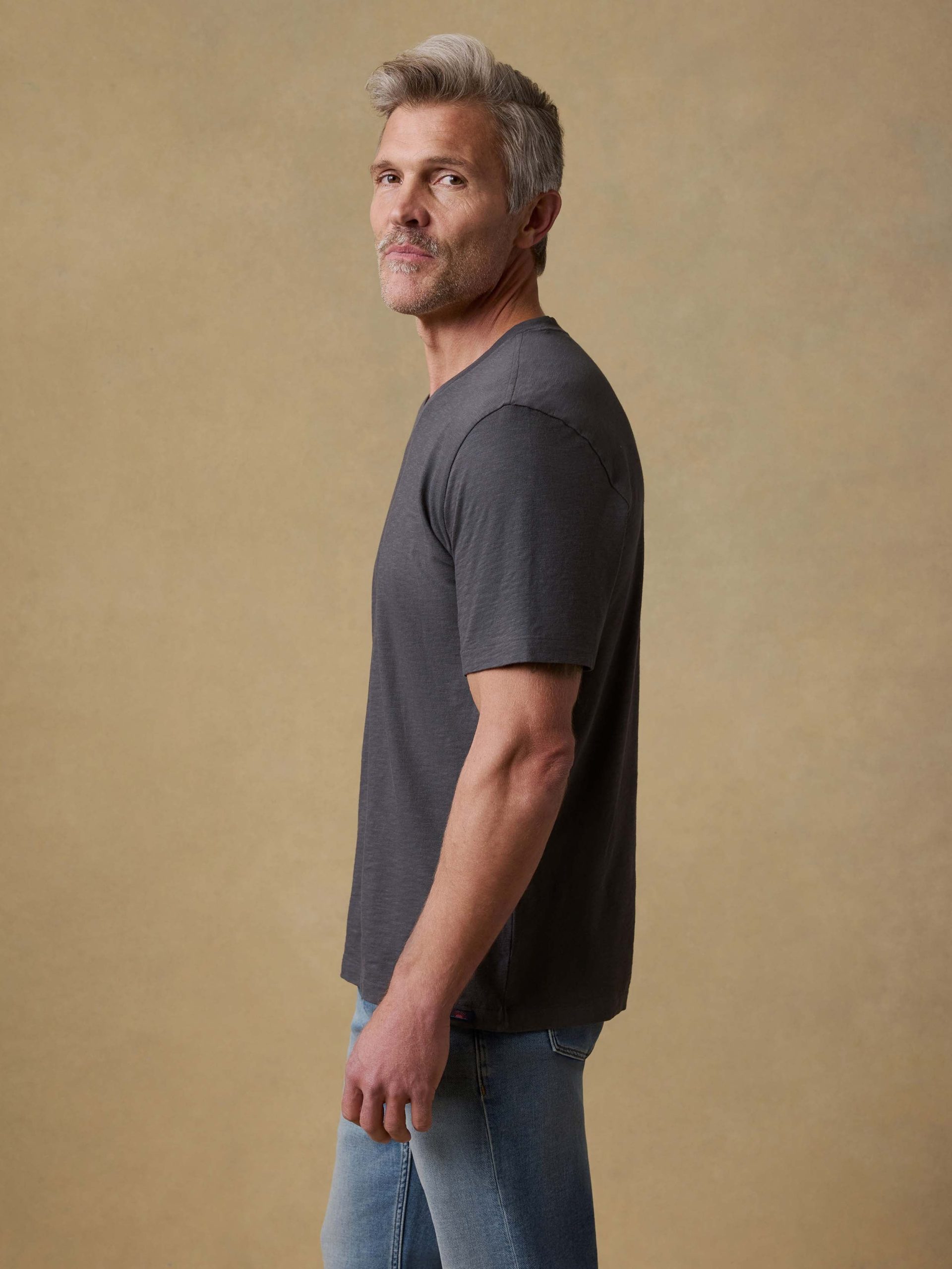Short-Sleeve Sunwashed Regenerative Cotton V-Neck Tee - Graphite - Image 4
