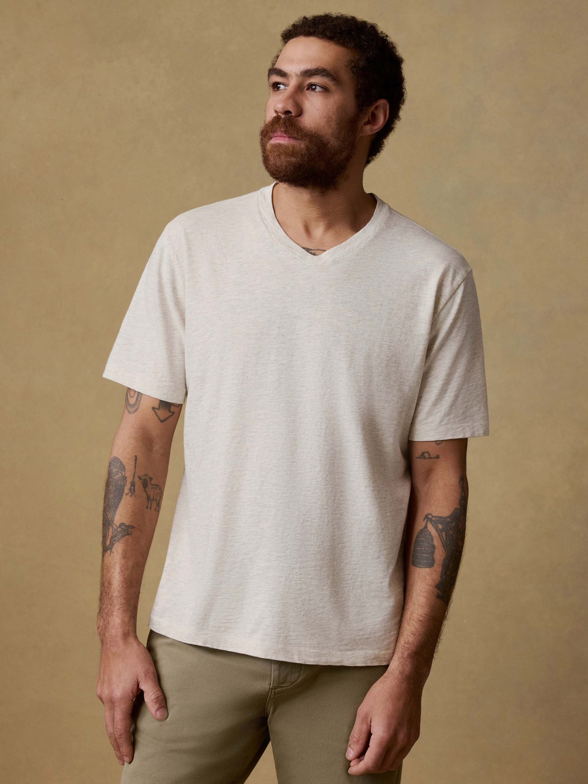 Short-Sleeve Sunwashed Regenerative Cotton V-Neck Tee - Island Dune Heather - Image 2