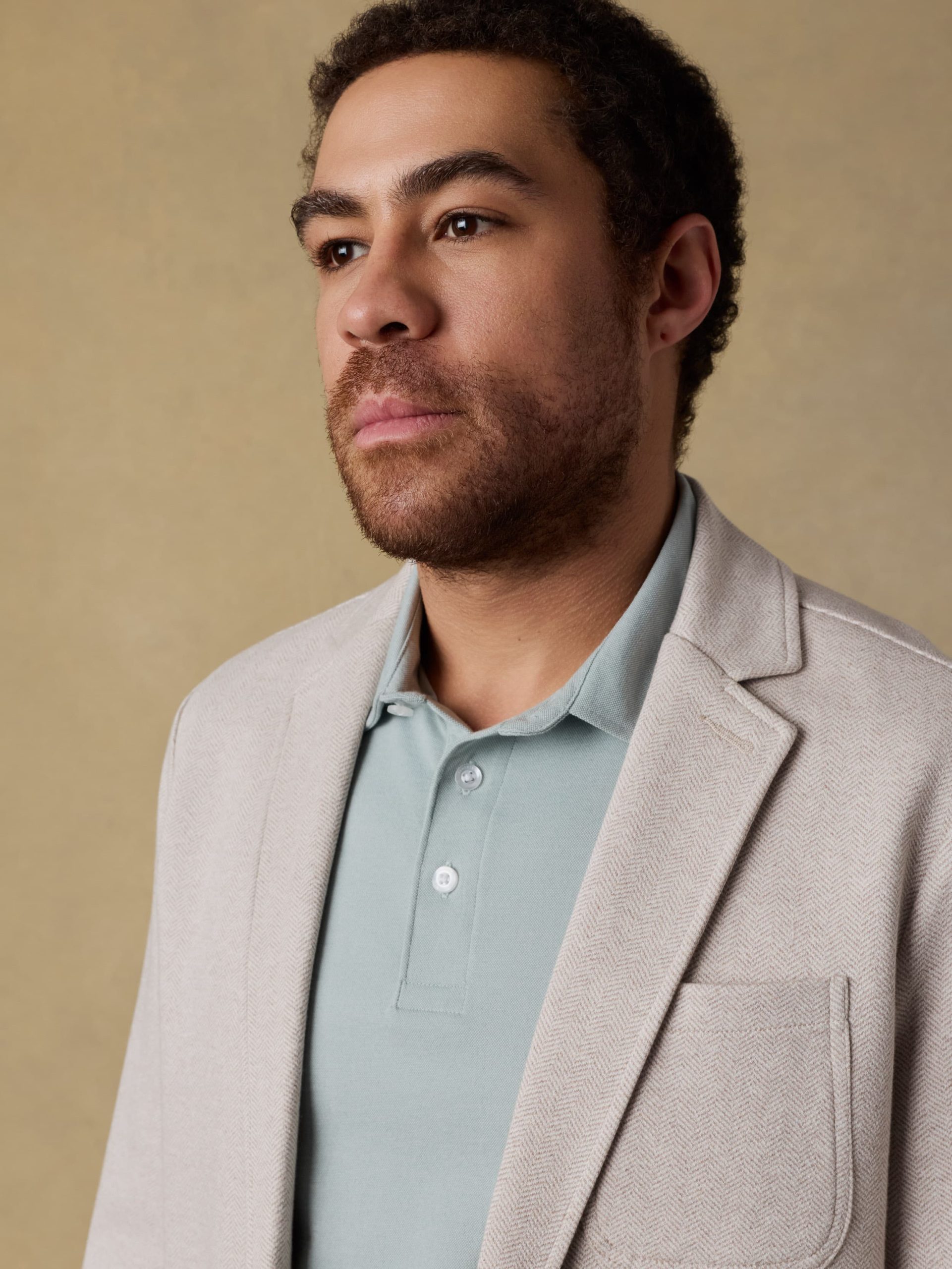 Inlet Knit Tweed Blazer - Khaki Stone Herringbone - Image 6