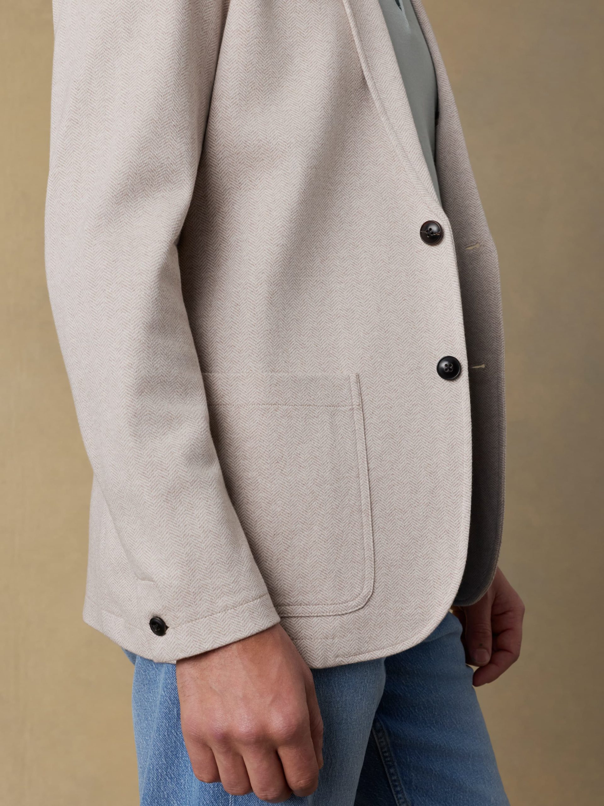 Inlet Knit Tweed Blazer - Khaki Stone Herringbone - Image 5
