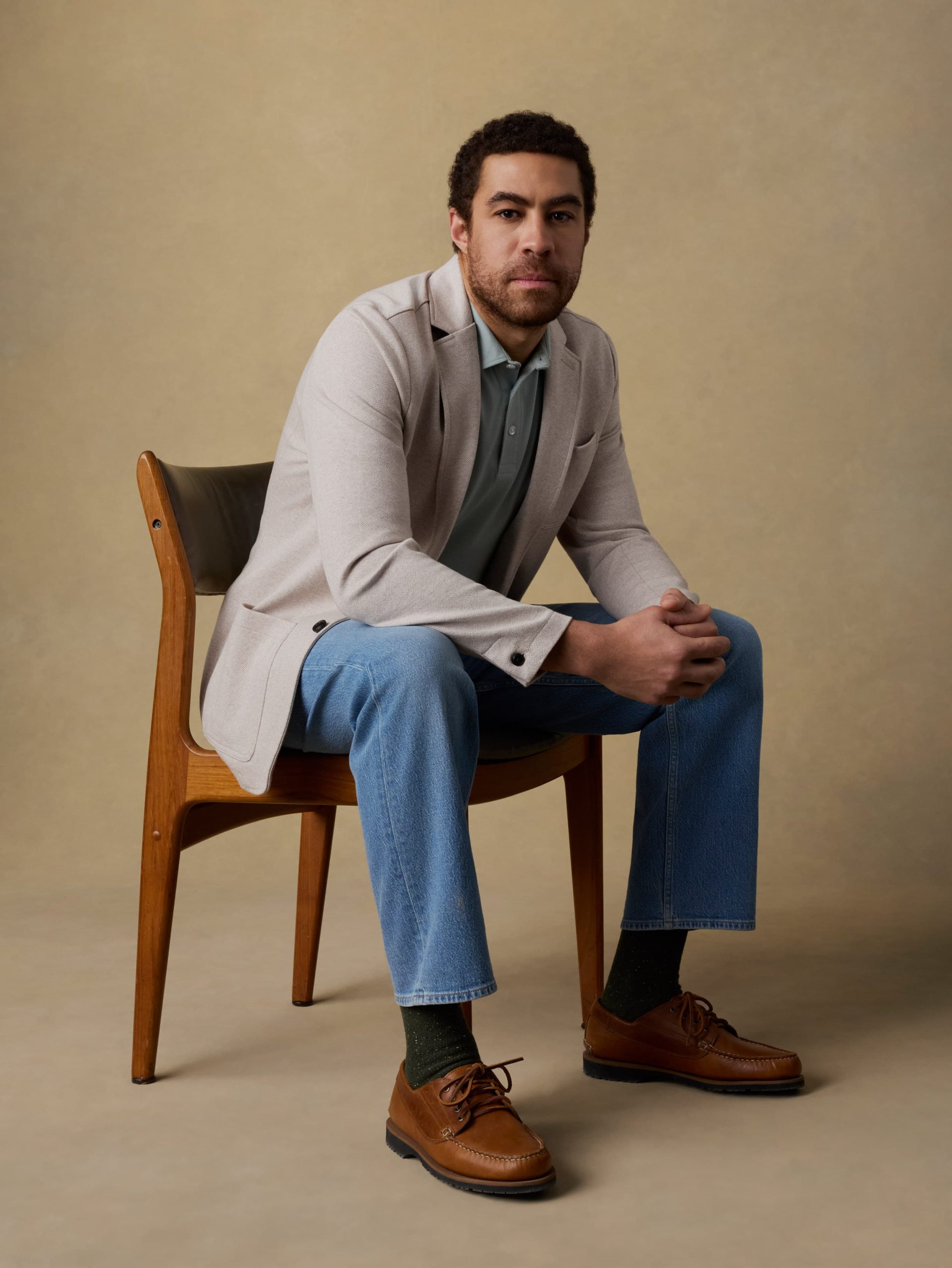 Inlet Knit Tweed Blazer - Khaki Stone Herringbone - Image 4