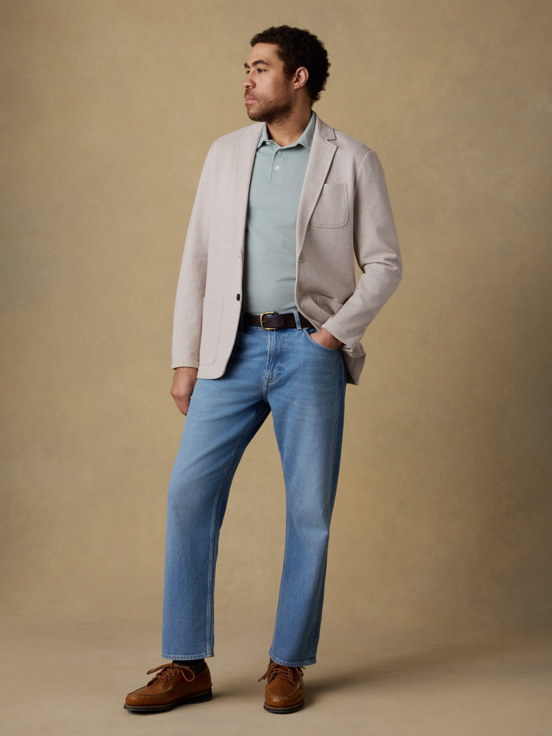 Inlet Knit Tweed Blazer - Khaki Stone Herringbone - Image 2