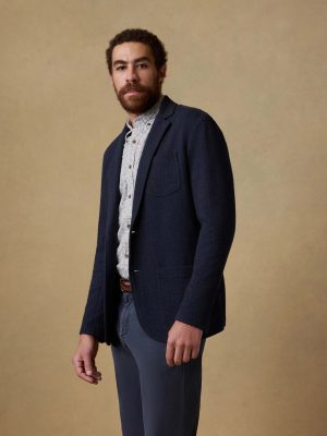 Inlet Knit Tweed Blazer - Navy Twilight Herringbone
