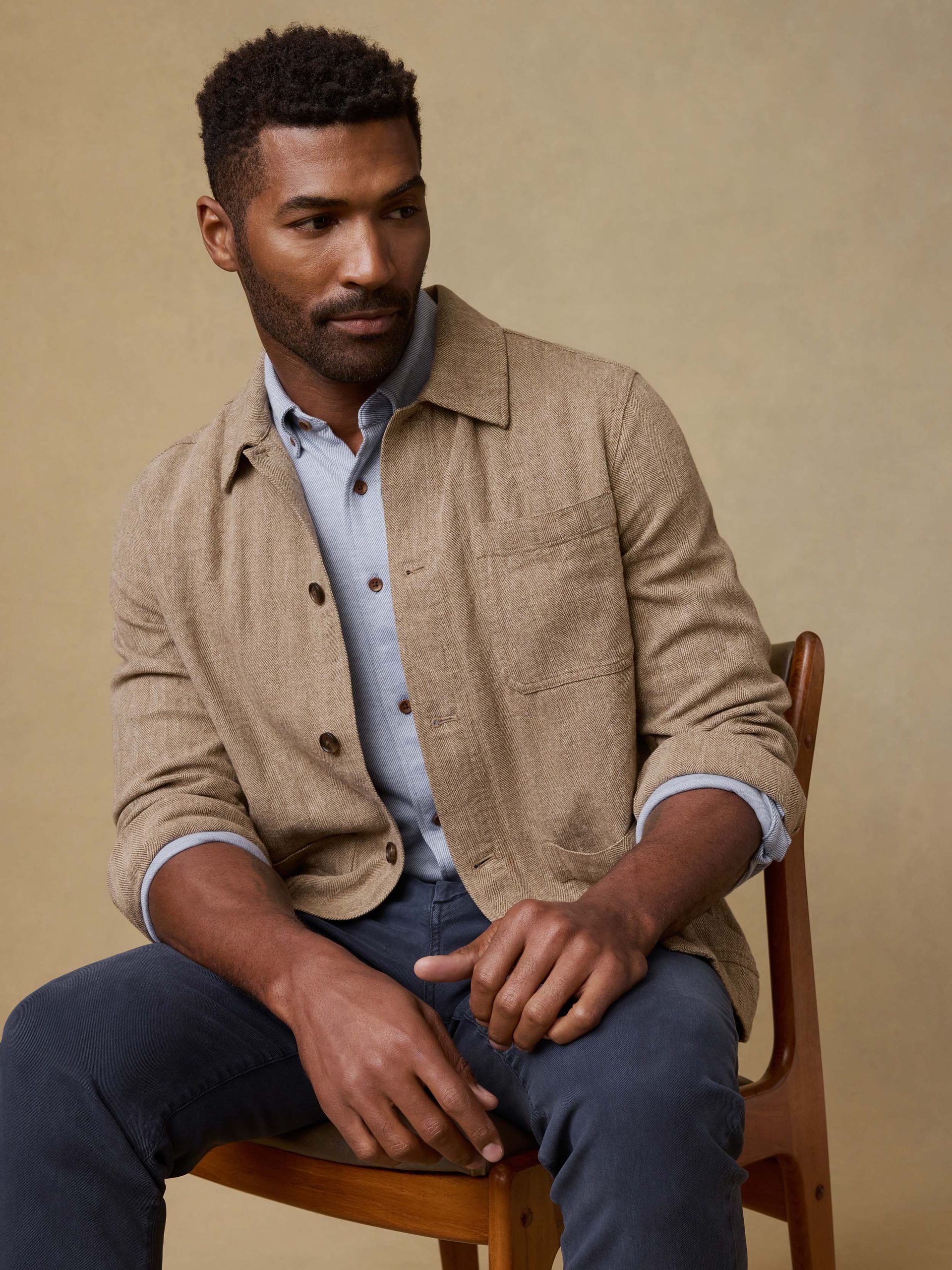 Herringbone Studio Jacket - Khaki Herringbone - Image 2