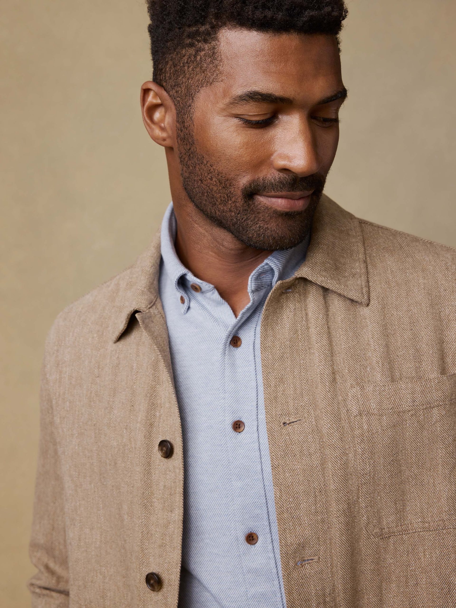 Herringbone Studio Jacket - Khaki Herringbone - Image 5