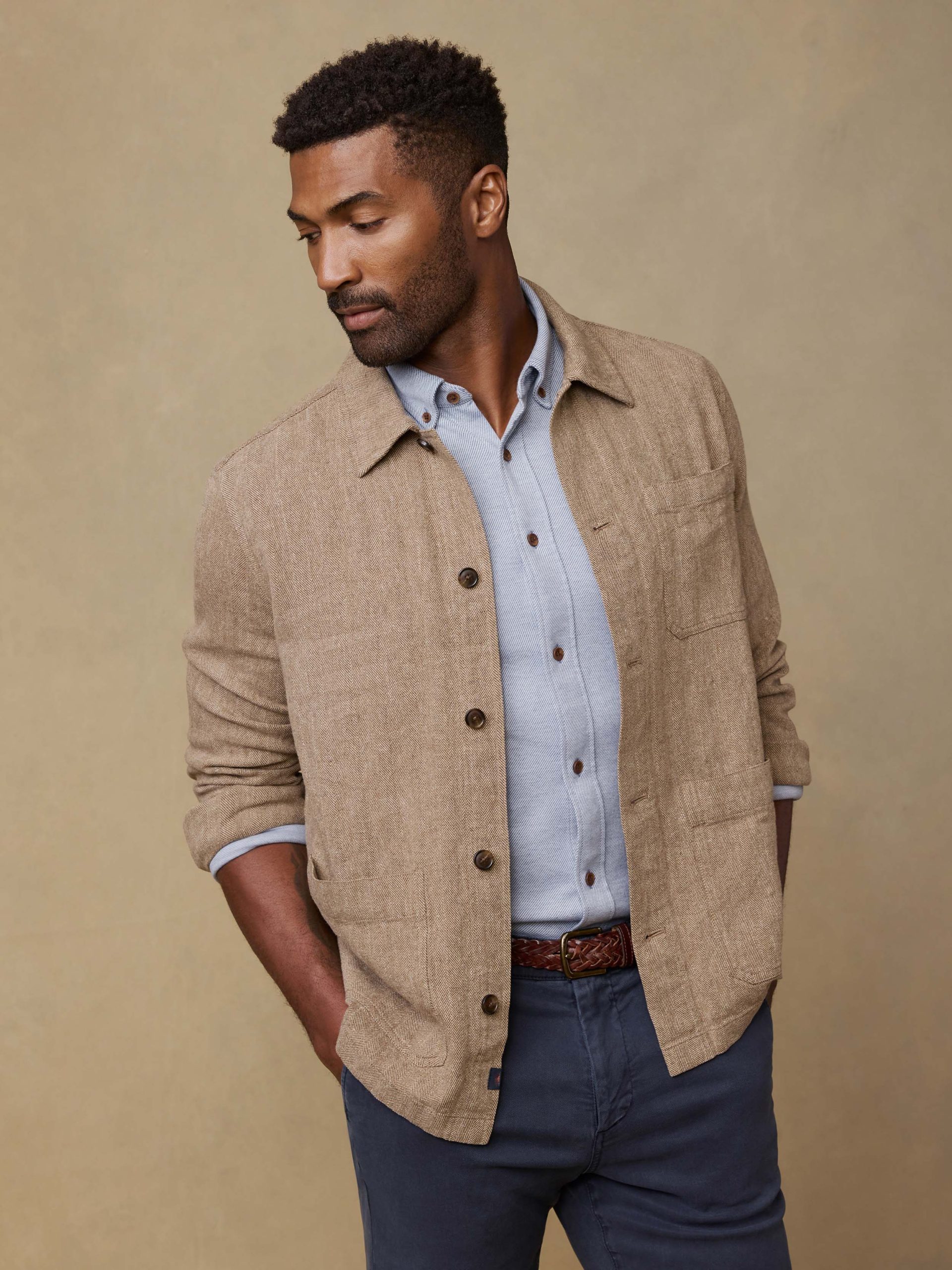 Herringbone Studio Jacket - Khaki Herringbone - Image 4
