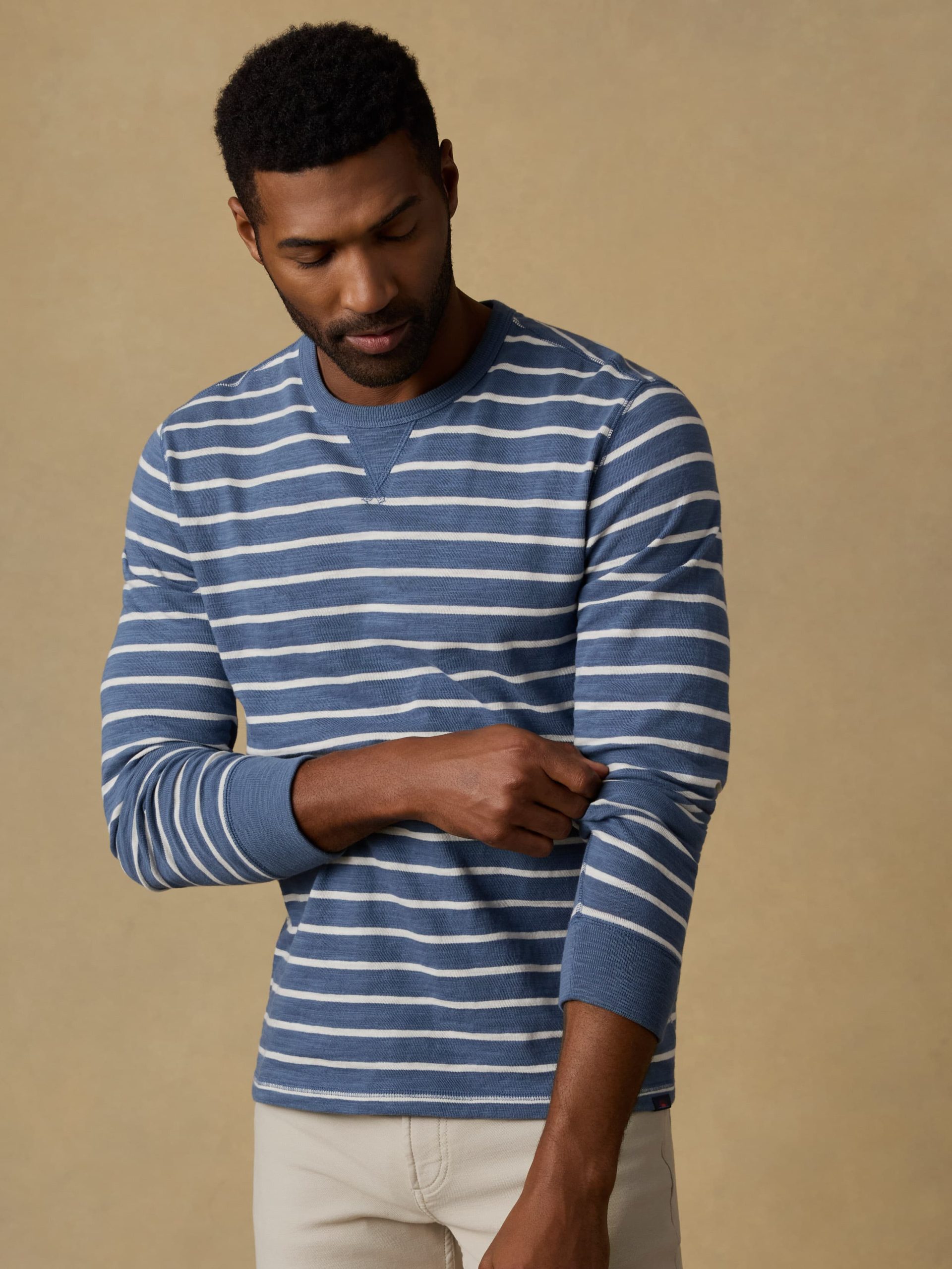 Sunwashed Slub Crew - Breaker Blue Breton Stripe