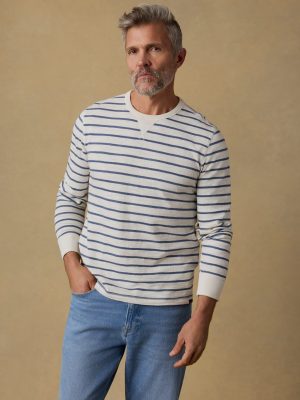 Sunwashed Slub Crew - Ivory Dusk Breton Stripe