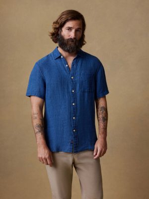 Short-Sleeve Palma Linen Shirt - Indigo Basketweave