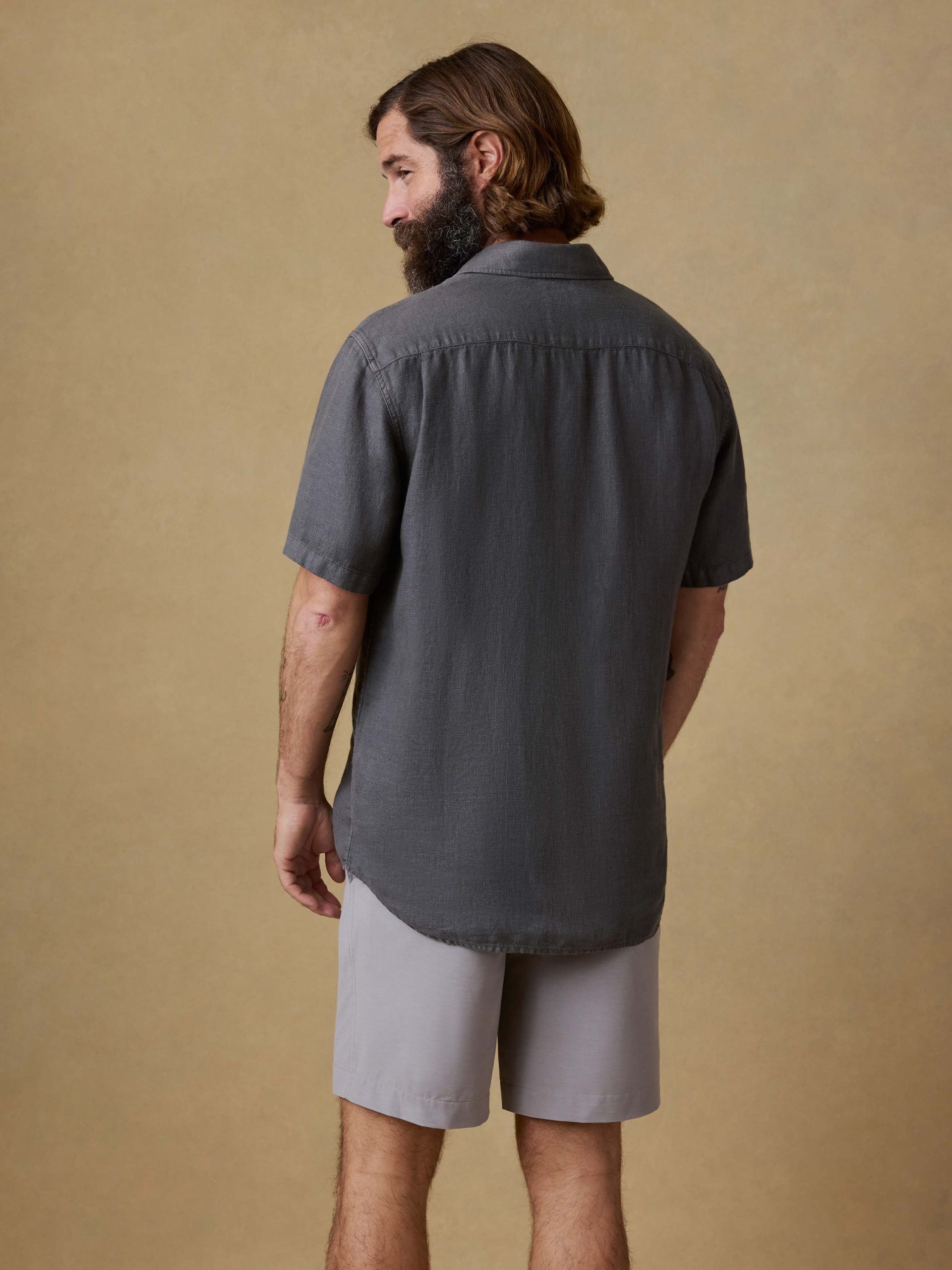 Short-Sleeve Palma Linen Shirt - Washed Black Basketweave - Image 3