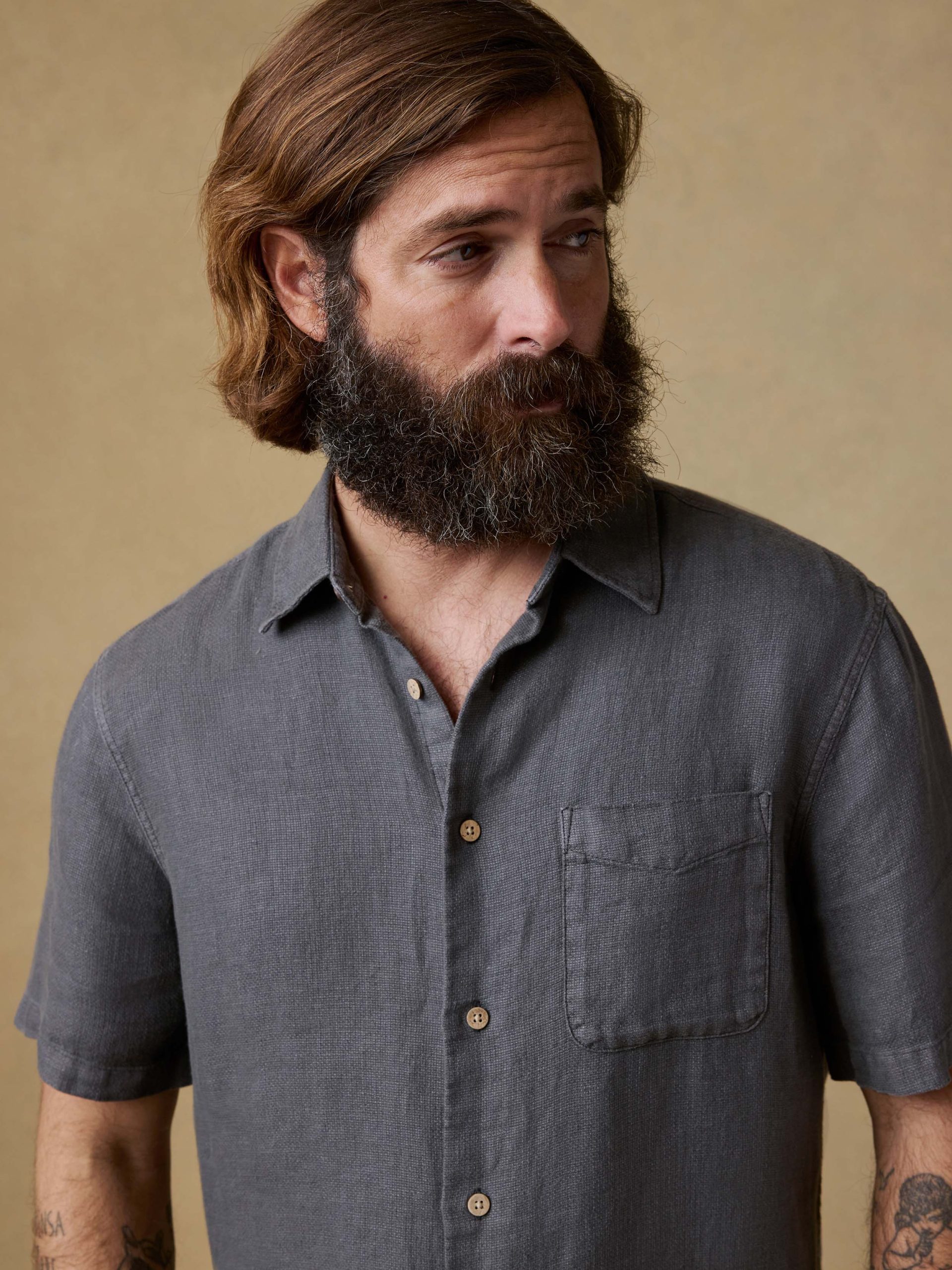 Short-Sleeve Palma Linen Shirt - Washed Black Basketweave - Image 2