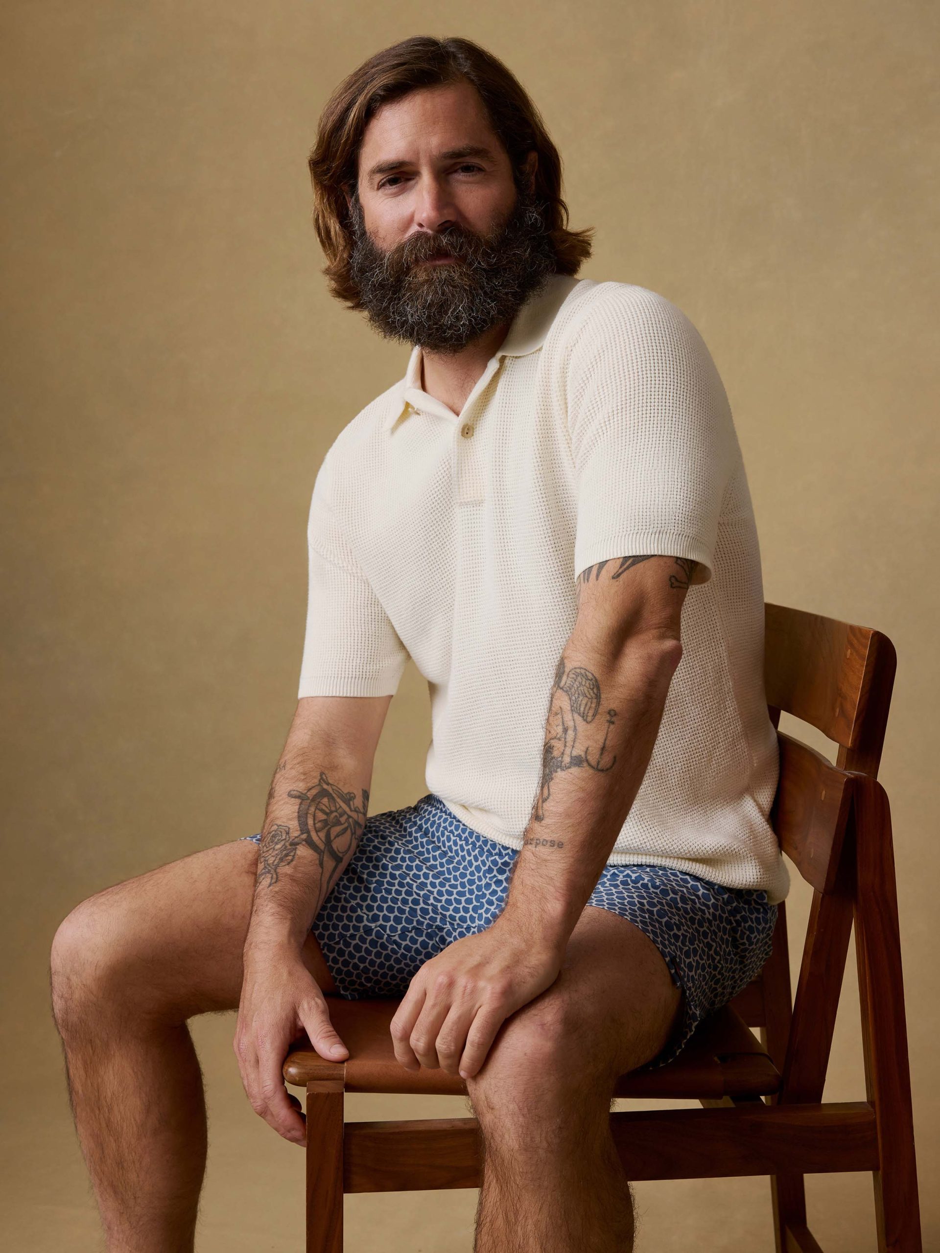 Short-Sleeve Sunwashed Sweater Polo - White Shell - Image 2