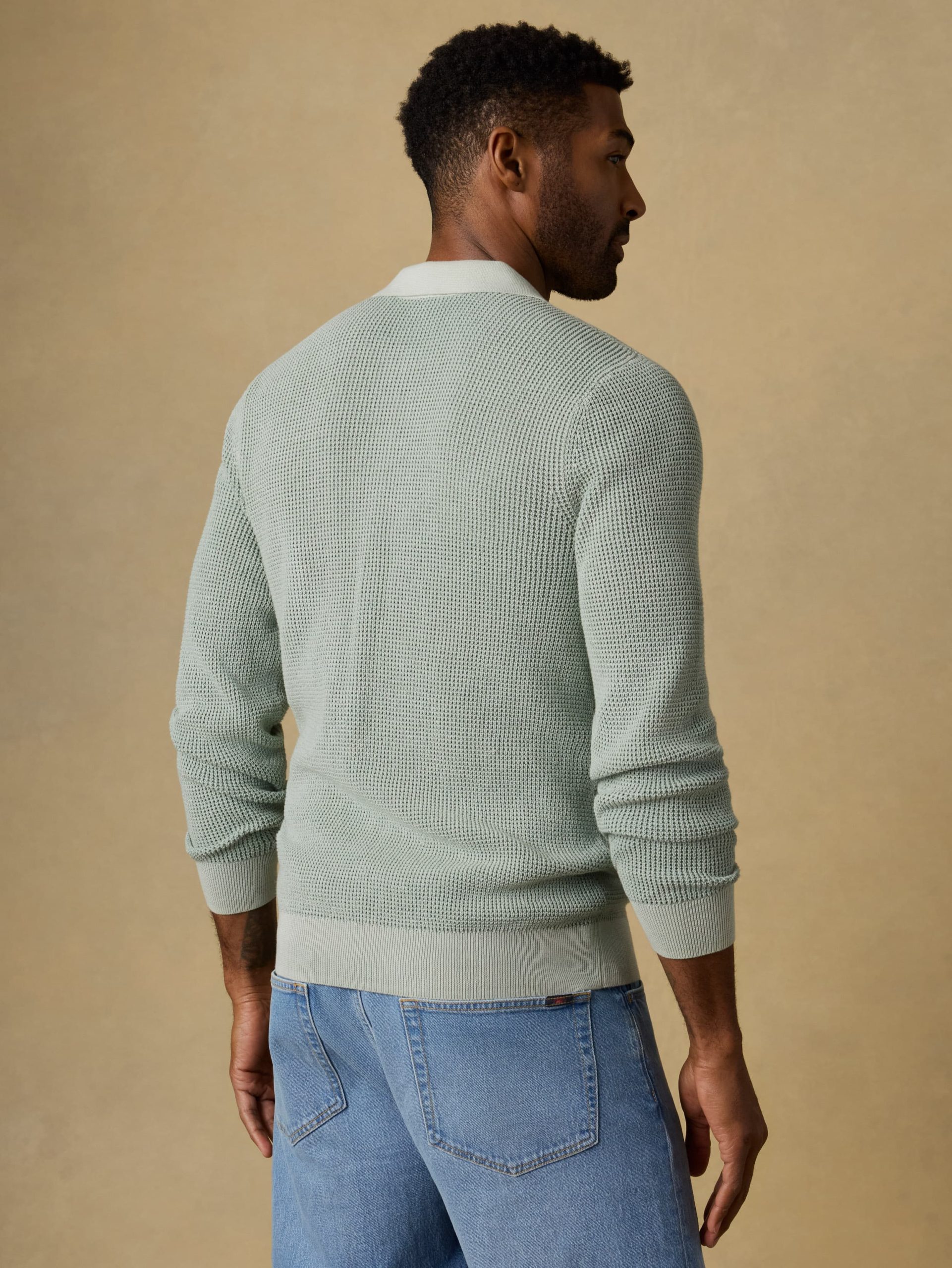 Long-Sleeve Sunwashed Sweater Polo - Sea Break - Image 3