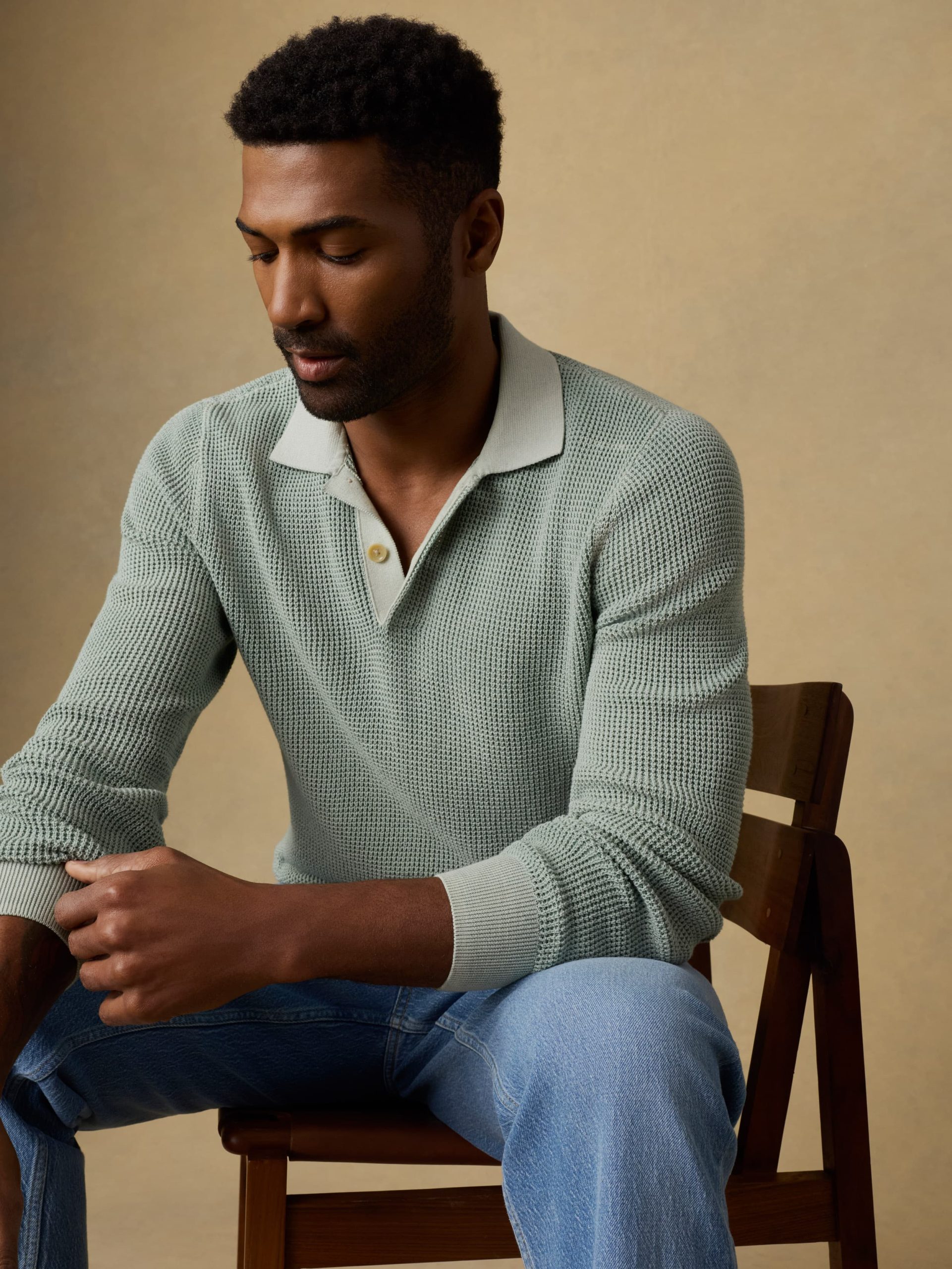 Long-Sleeve Sunwashed Sweater Polo - Sea Break - Image 2