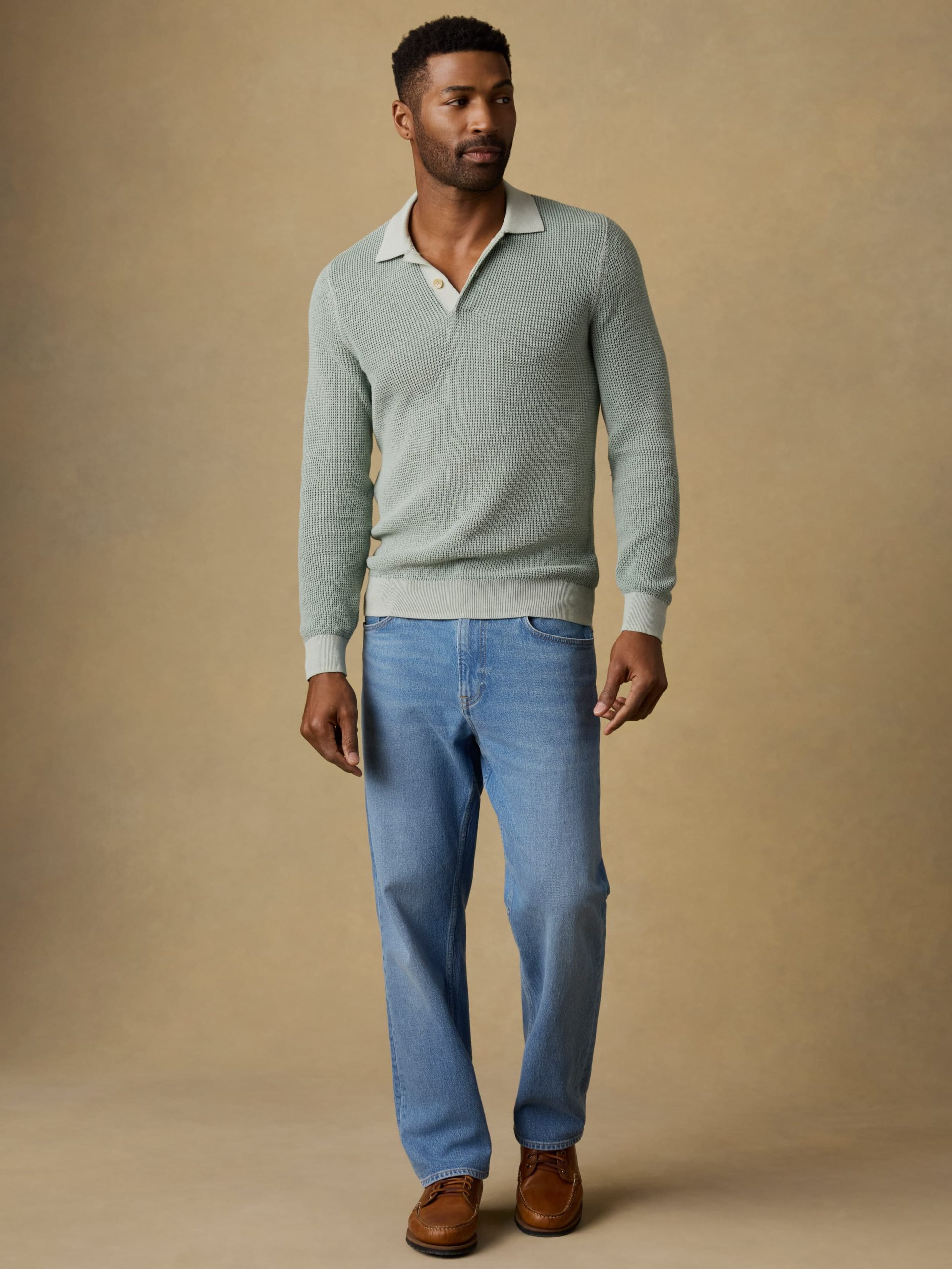 Long-Sleeve Sunwashed Sweater Polo - Sea Break - Image 4