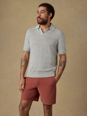 Short-Sleeve Linen Sweater Polo - Beach Tree Stripe