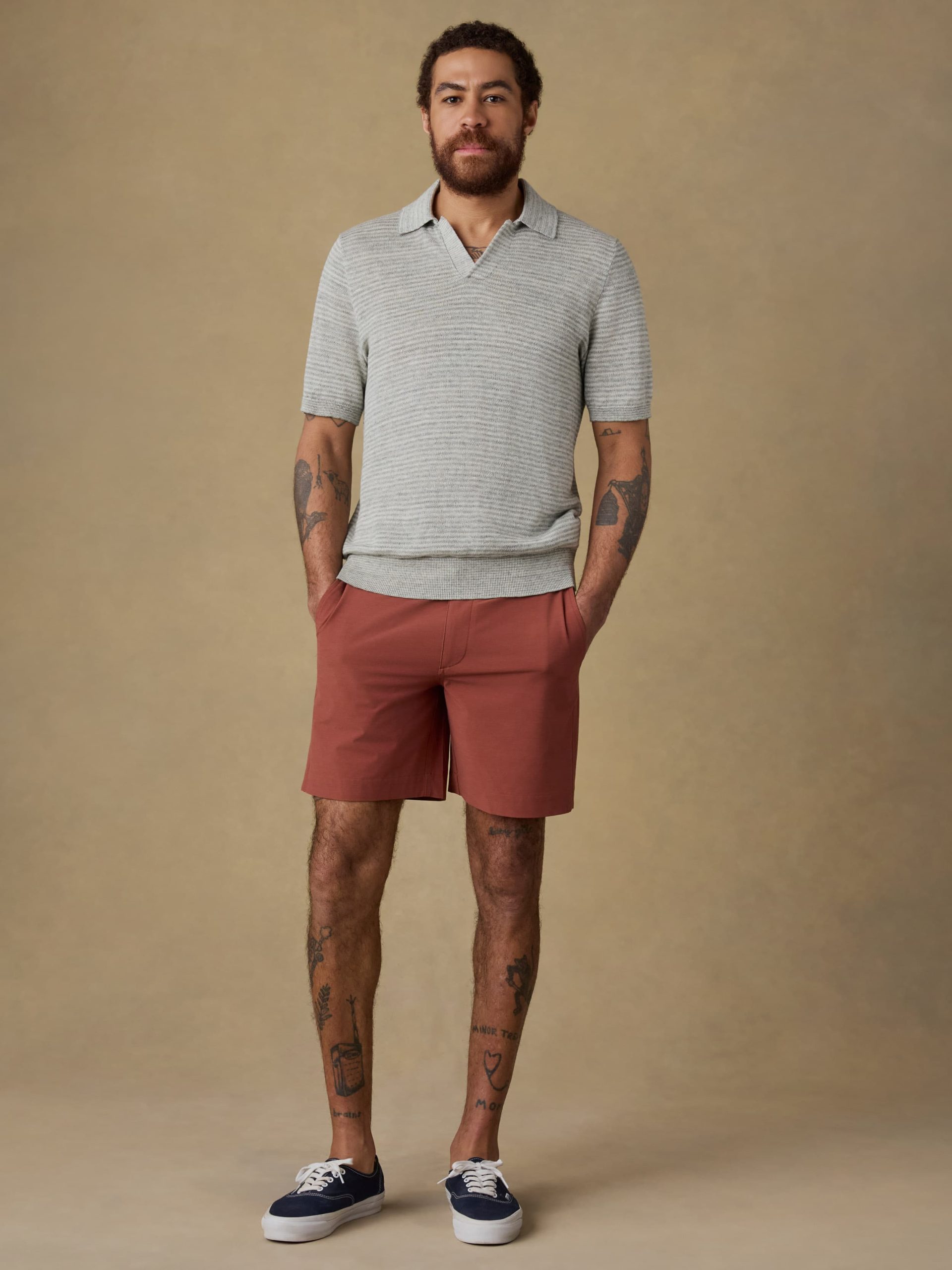 Short-Sleeve Linen Sweater Polo - Beach Tree Stripe - Image 2