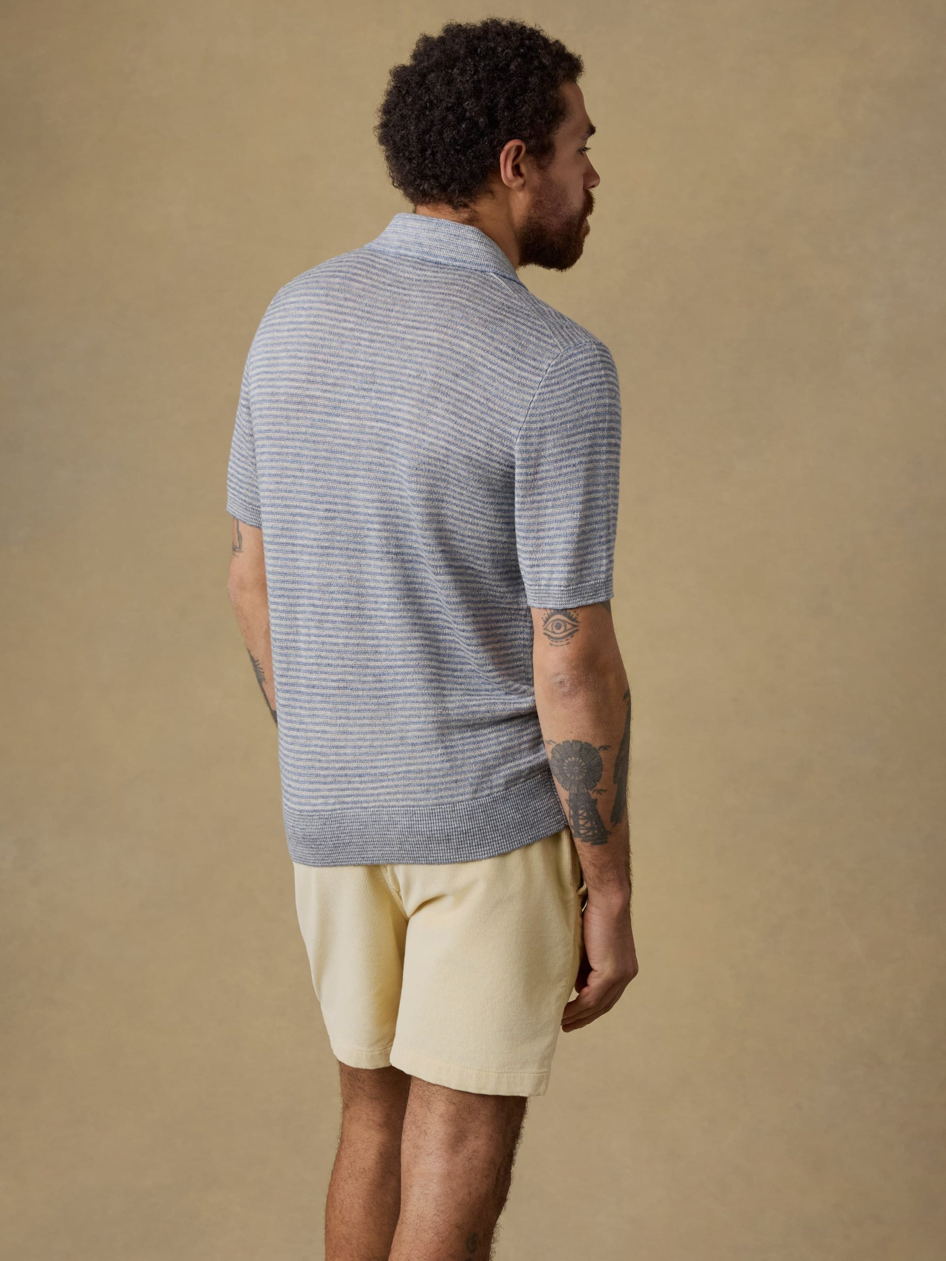 Short-Sleeve Linen Sweater Polo - Shore Rock Stripe - Image 3