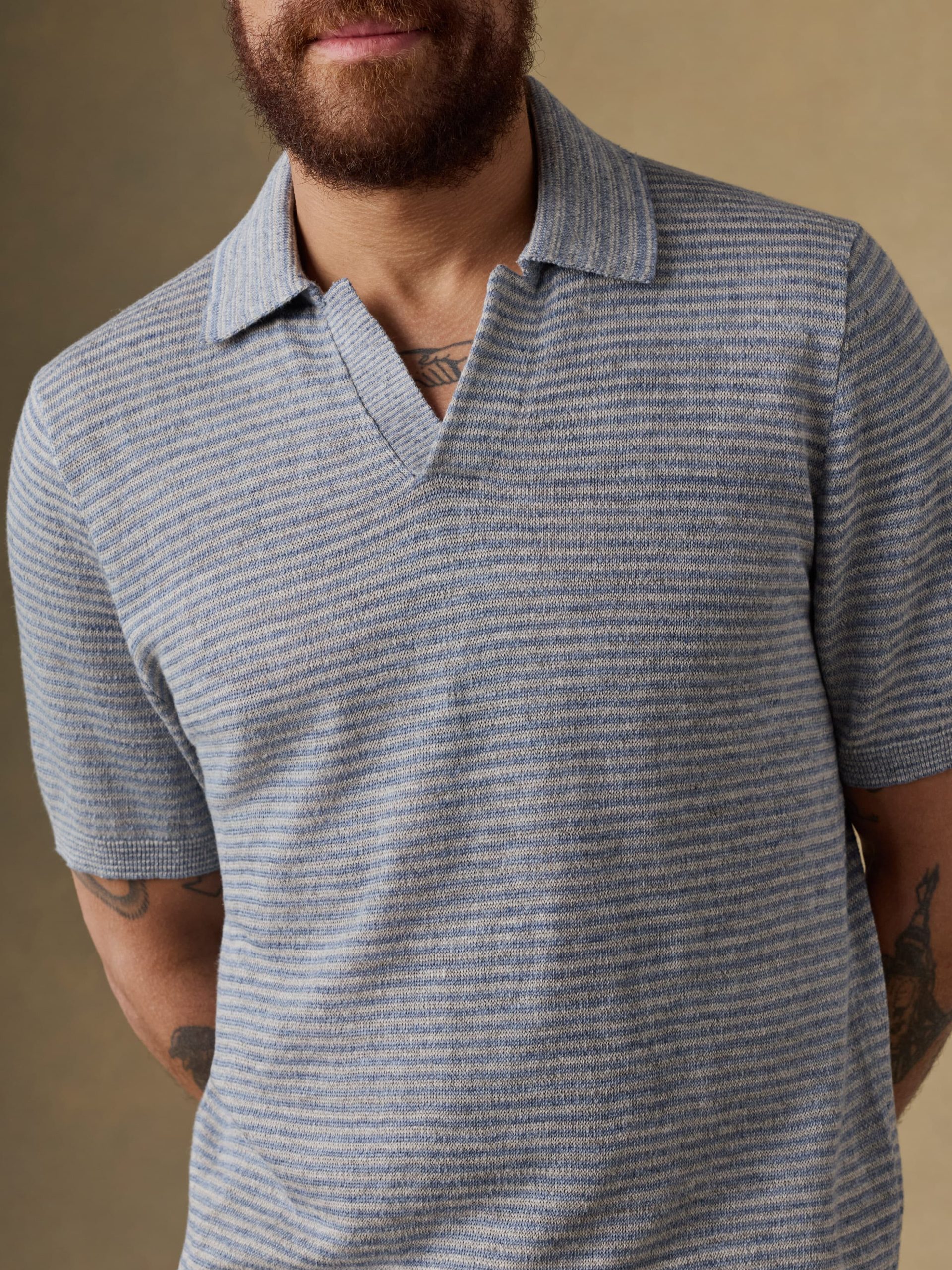 Short-Sleeve Linen Sweater Polo - Shore Rock Stripe - Image 5