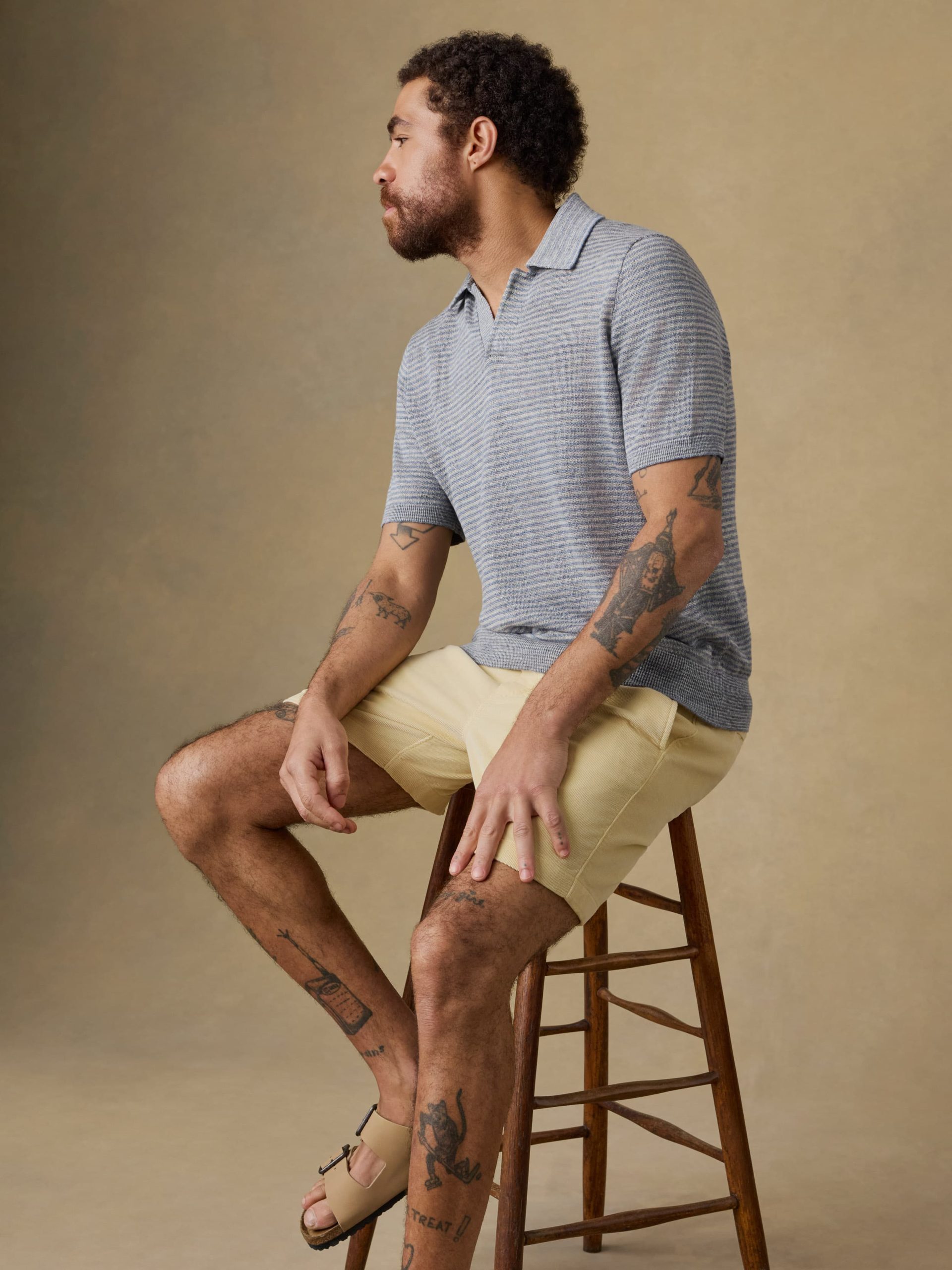 Short-Sleeve Linen Sweater Polo - Shore Rock Stripe - Image 2