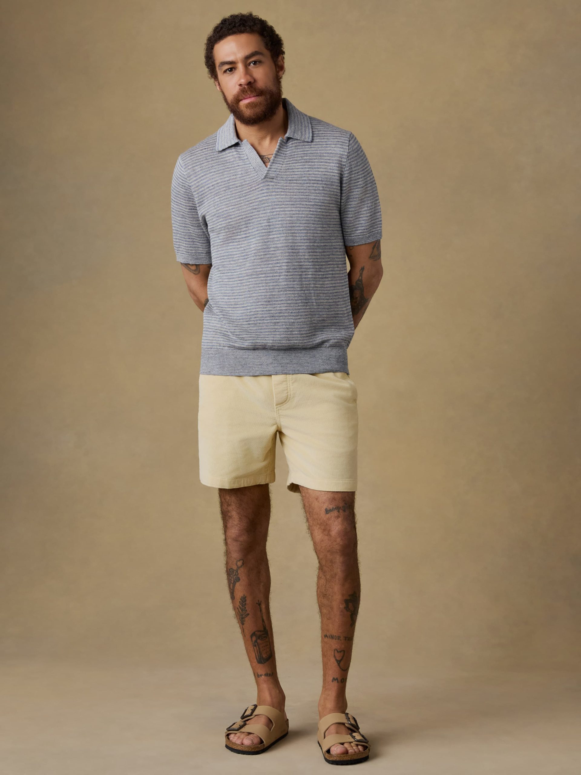 Short-Sleeve Linen Sweater Polo - Shore Rock Stripe - Image 4