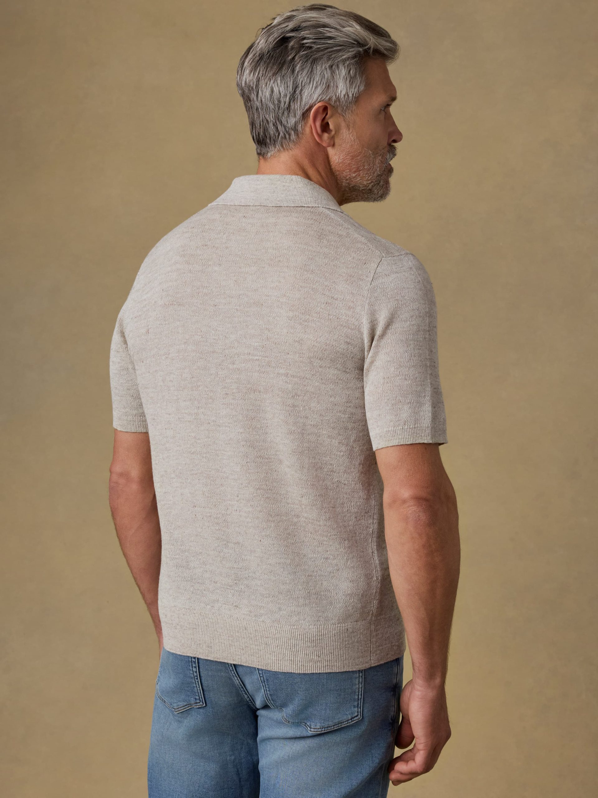 Short-Sleeve Linen Sweater Polo - Tropic Sands Melange - Image 5