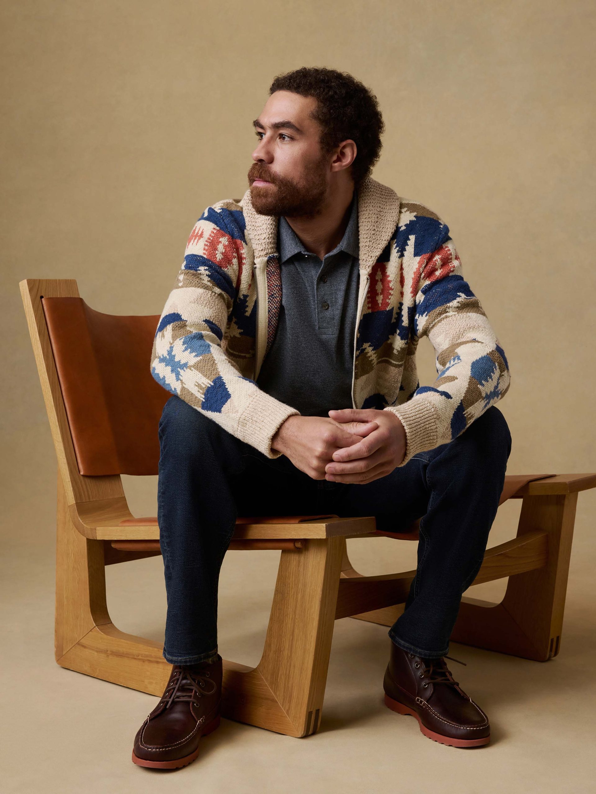 Thunder Voice Eagle Cardigan - Sand Four Eagles - Image 4