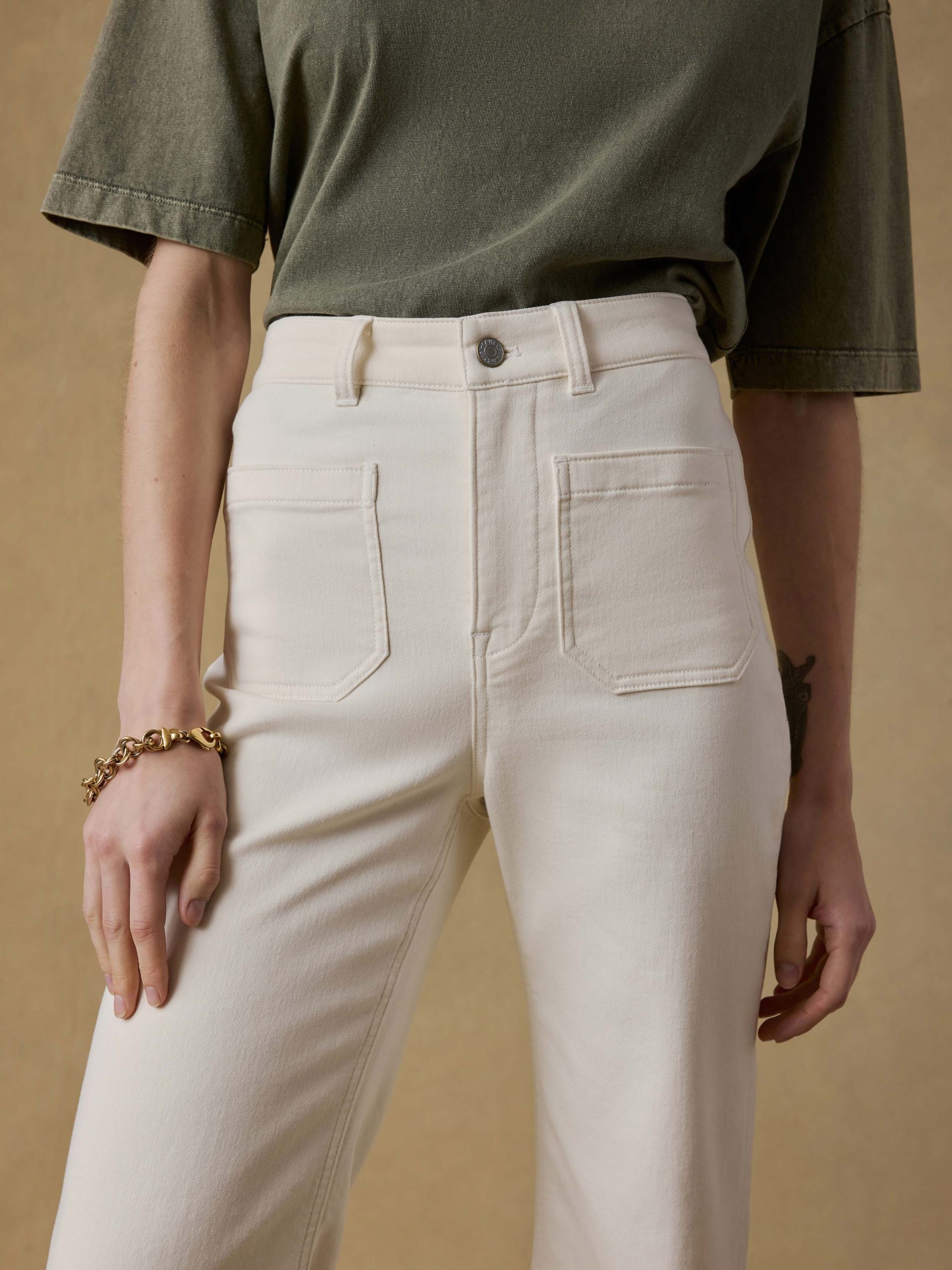 Stretch Terry Patch Pocket Ankle Pant - Egret - Image 4