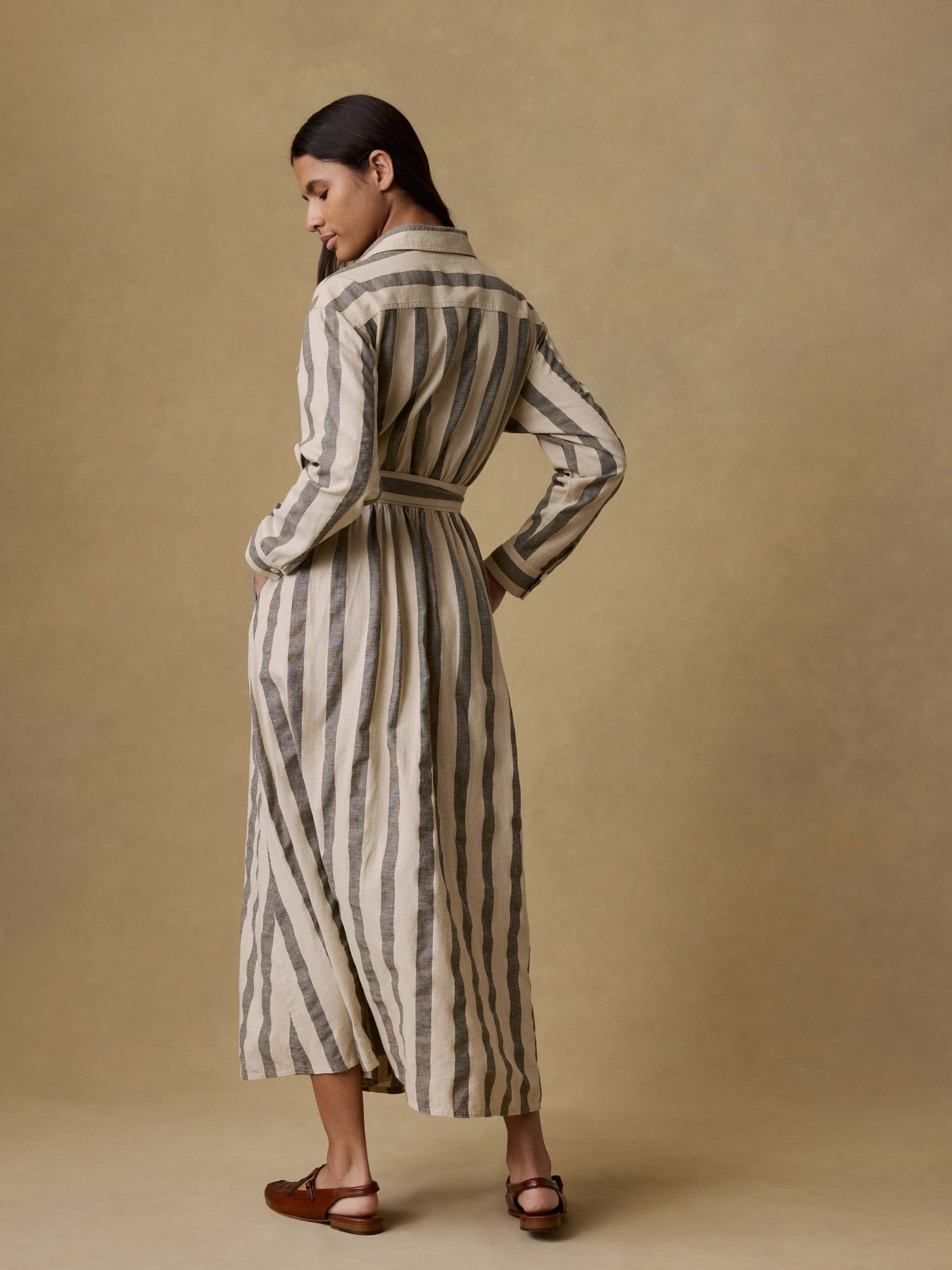 Cotton Linen Julia Wrap Dress - Pine Bay Stripe - Image 4