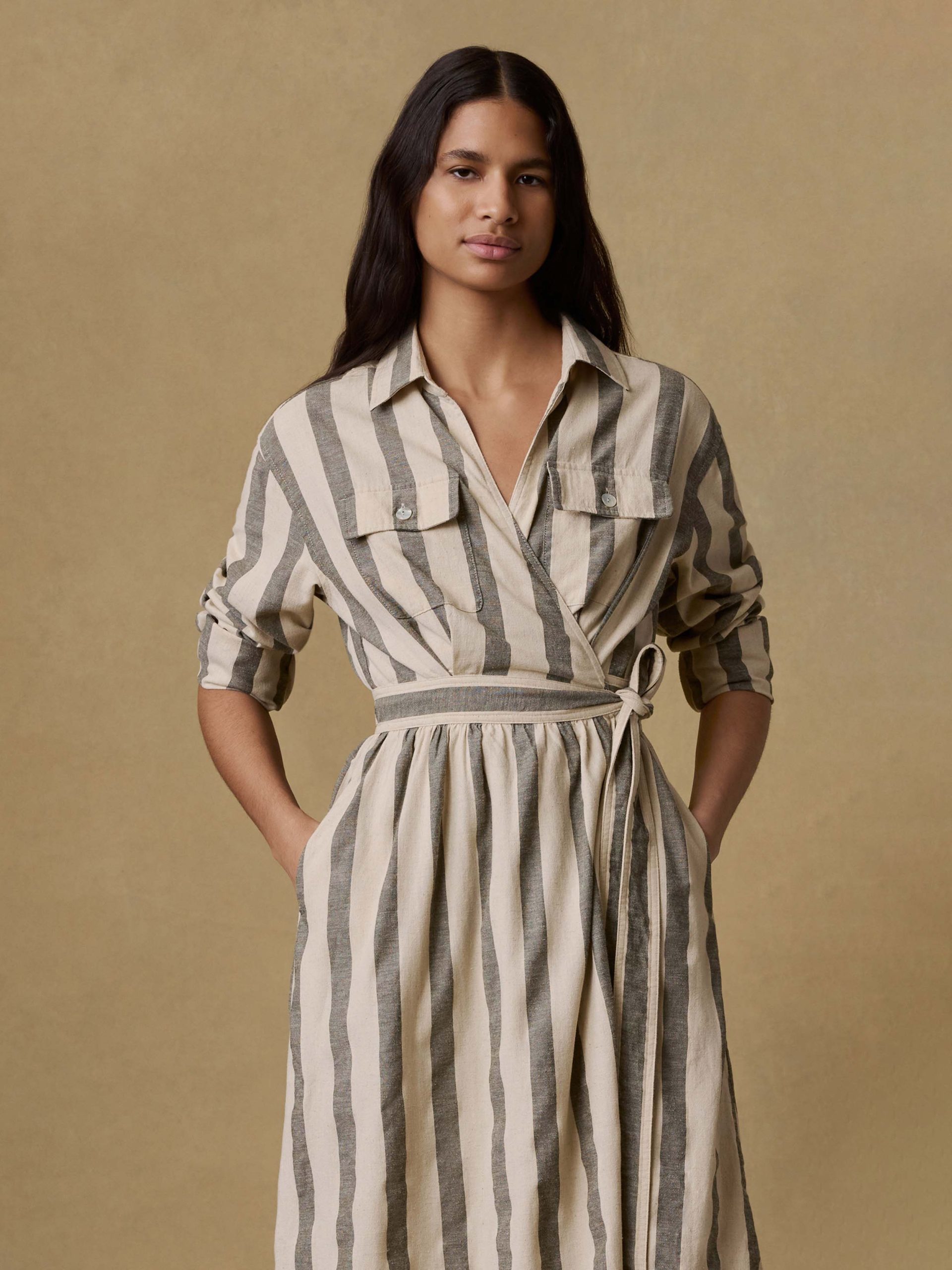 Cotton Linen Julia Wrap Dress - Pine Bay Stripe - Image 6